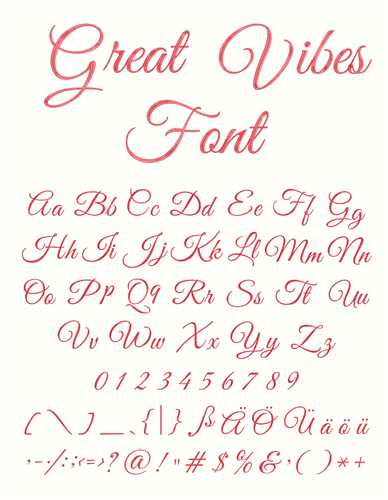Great Vibes Font Embroidery Font
