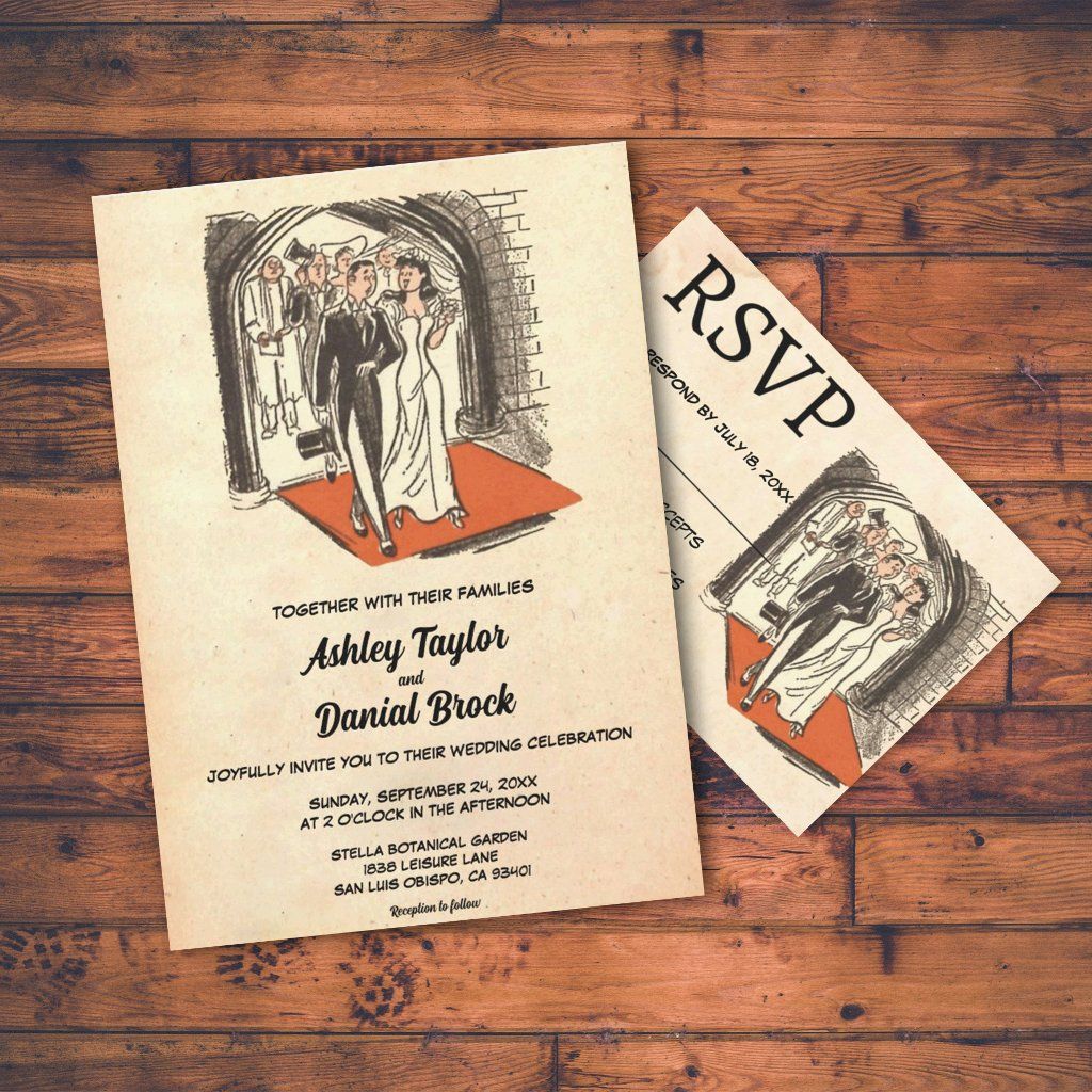 Elegant Vintage Retro Old Couple Rustic Wedding Invitation | Zazzle