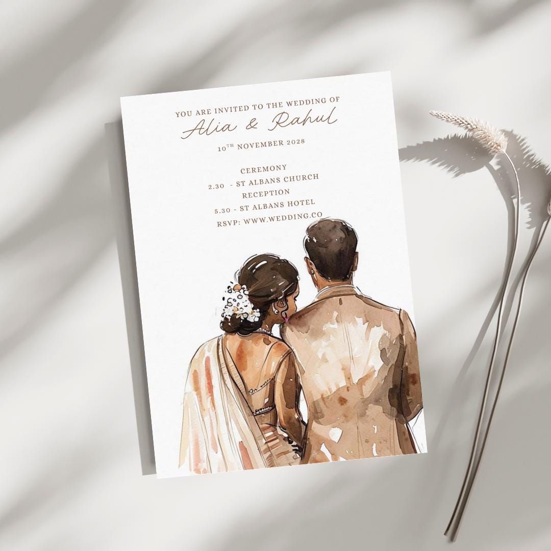 Modèle d’invitation de mariage en Asie du Sud : indien, pakistanais, tamoul, fusion (modèle A6 à téléchargement numérique)