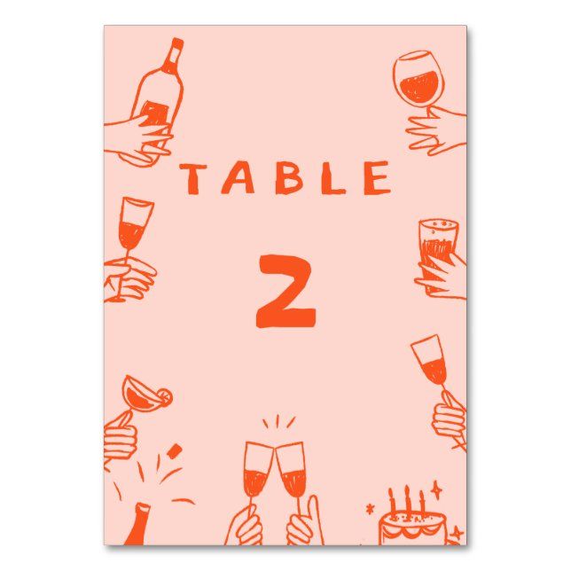 Retro Funny Colorful Wavy Boho Wedding Table Number