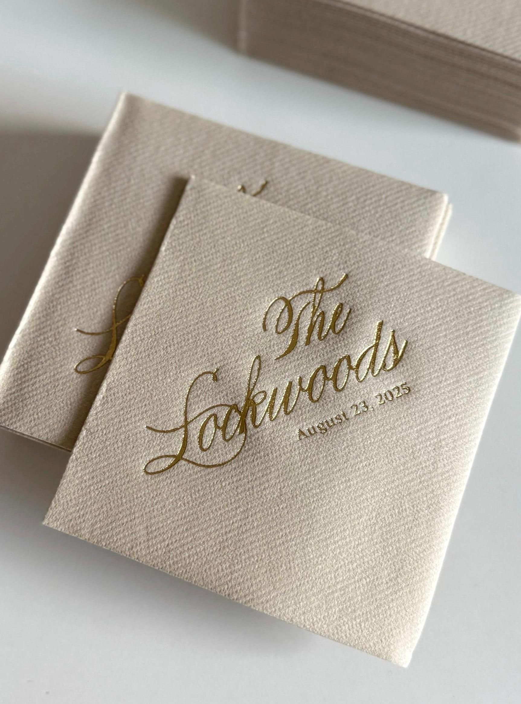 Personalized cocktail Napkins wedding, soft linen like, Gold foil napkins, airlaid Custom wedding Napkins, Napkins for wedding,