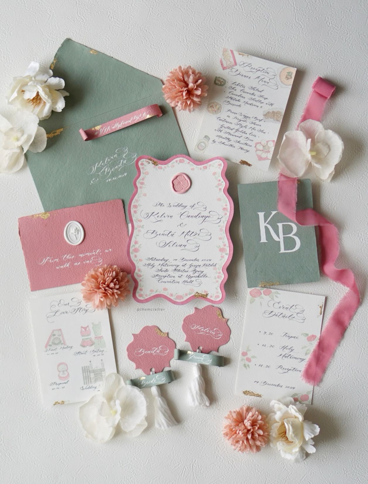 Wedding Calligraphy Keepsake Indonesia (Sage green and pink)