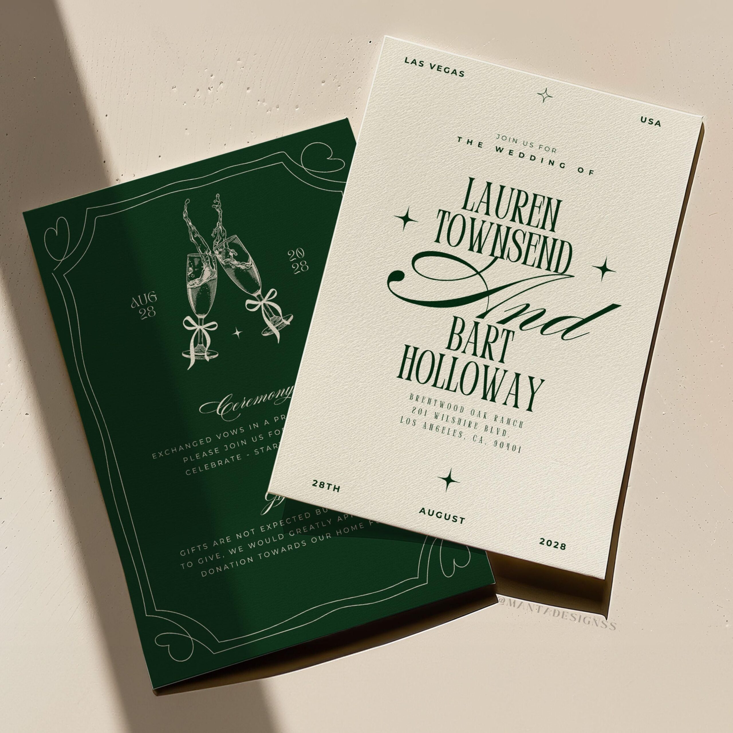 Elegant Dark Green Wedding Invitation Suite