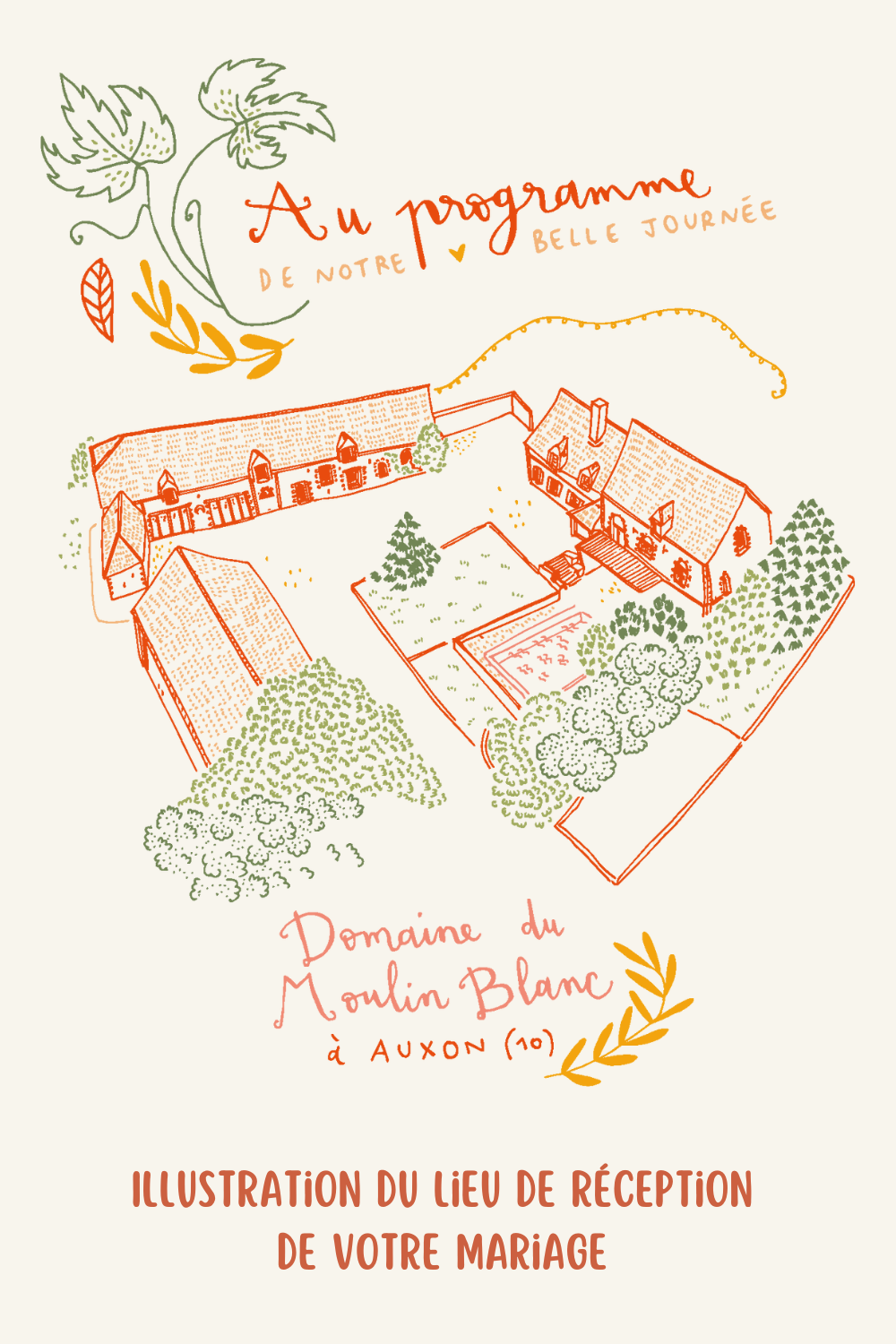 Raconter le programme de votre journée de mariage et dessiné votre lieu de réception