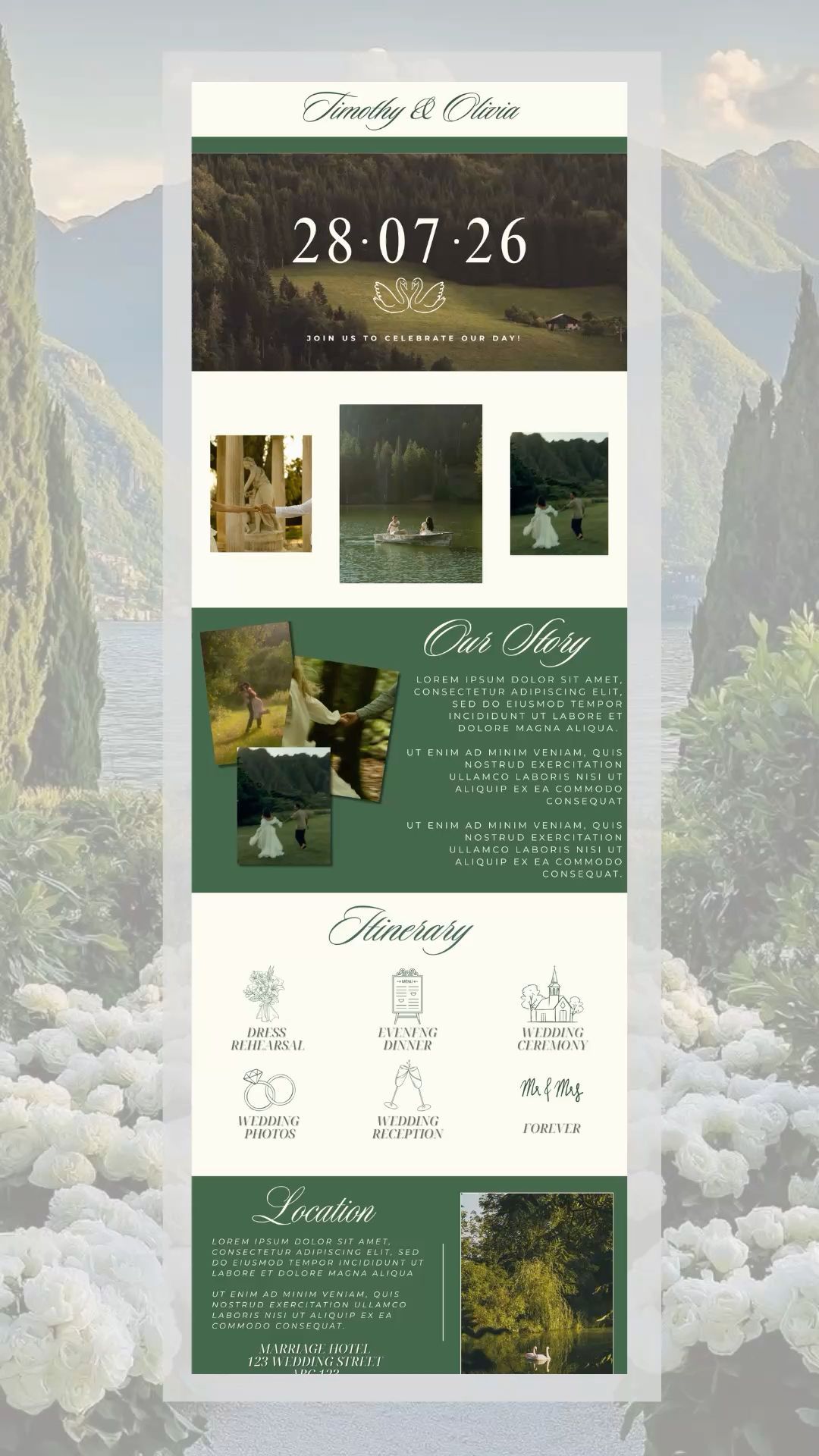 Elegant Sage Green Wedding Fonts and Ivory Website Template