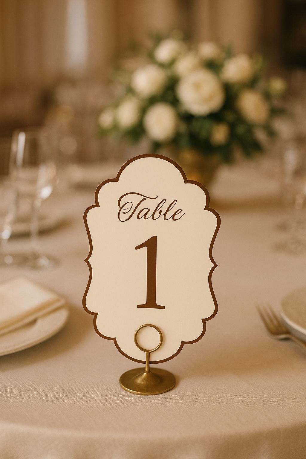 Chiffres de table romantiques élégants, modèle à télécharger pour une fête, un mariage