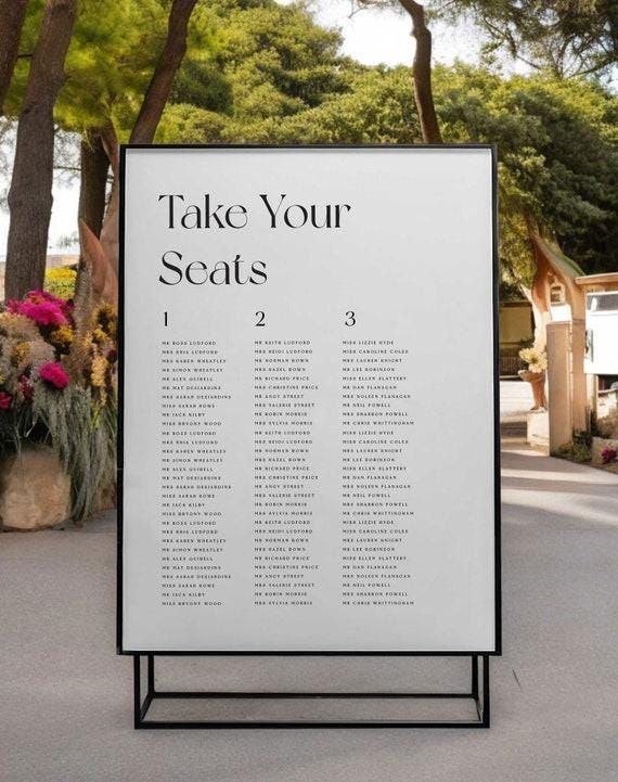 Minimalist Seating Plan — Elegant Table Chart, Wedding Decor, Modern Seating Arrangement, Table Plan, Rustic Event Decor & Signage