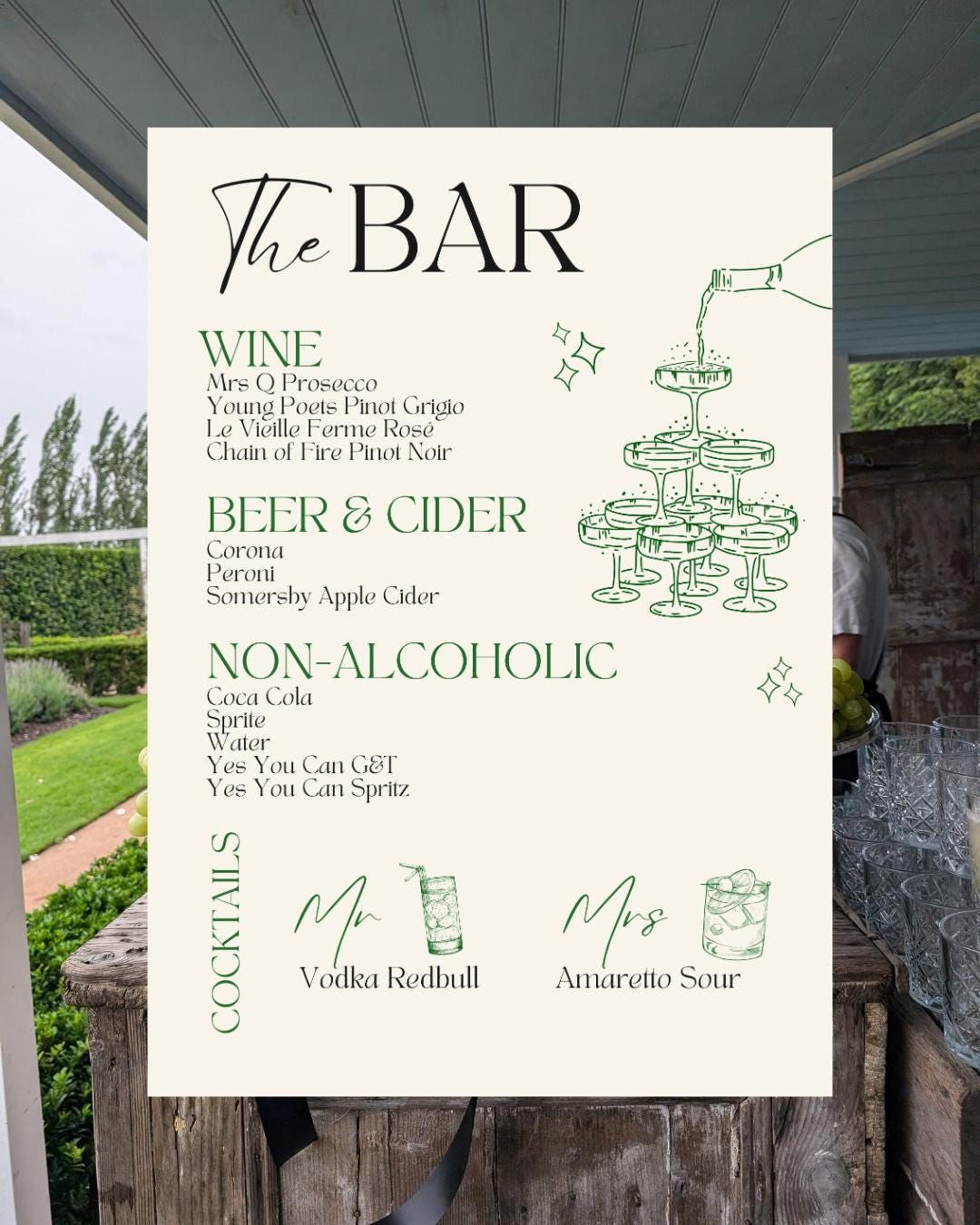 Modèle de plaque de menu de bar de mariage : conception de cocktail minimaliste (téléchargement numérique)