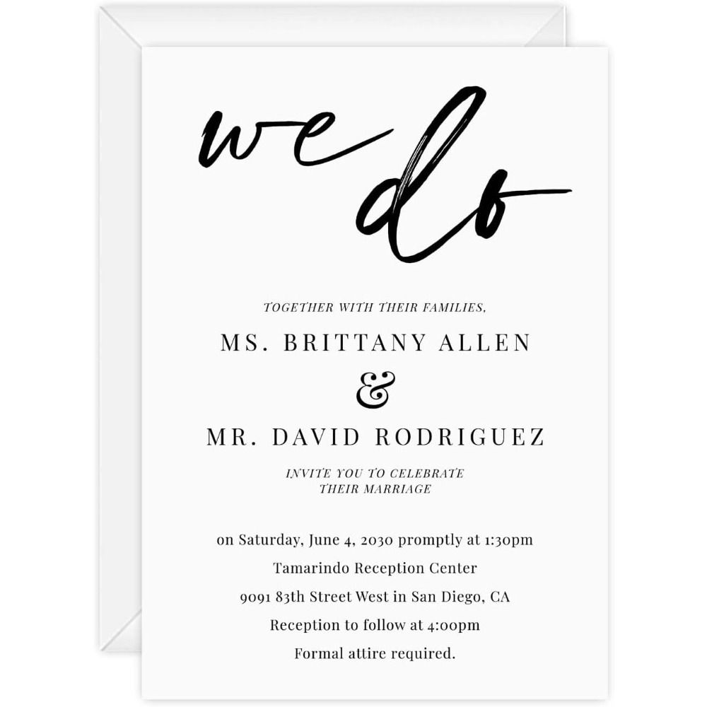 Canopy Street Personalized We Do Invitations / 25 Custom Modern Wedding Invites With White Envelopes