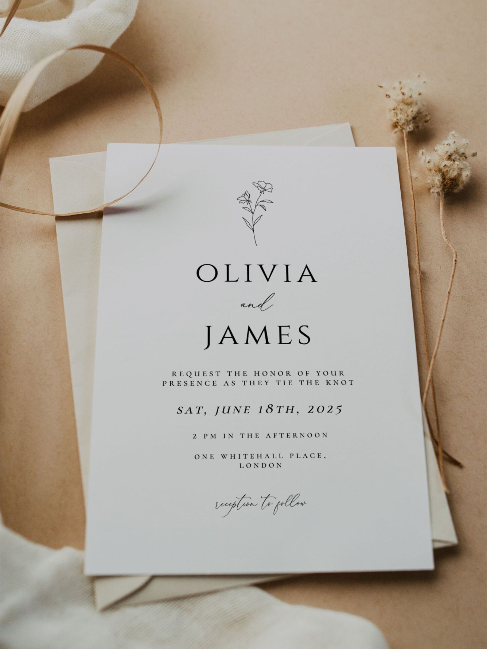 Modern Minimalist Wedding invitation template, 5×7″ Editable Printable Simple