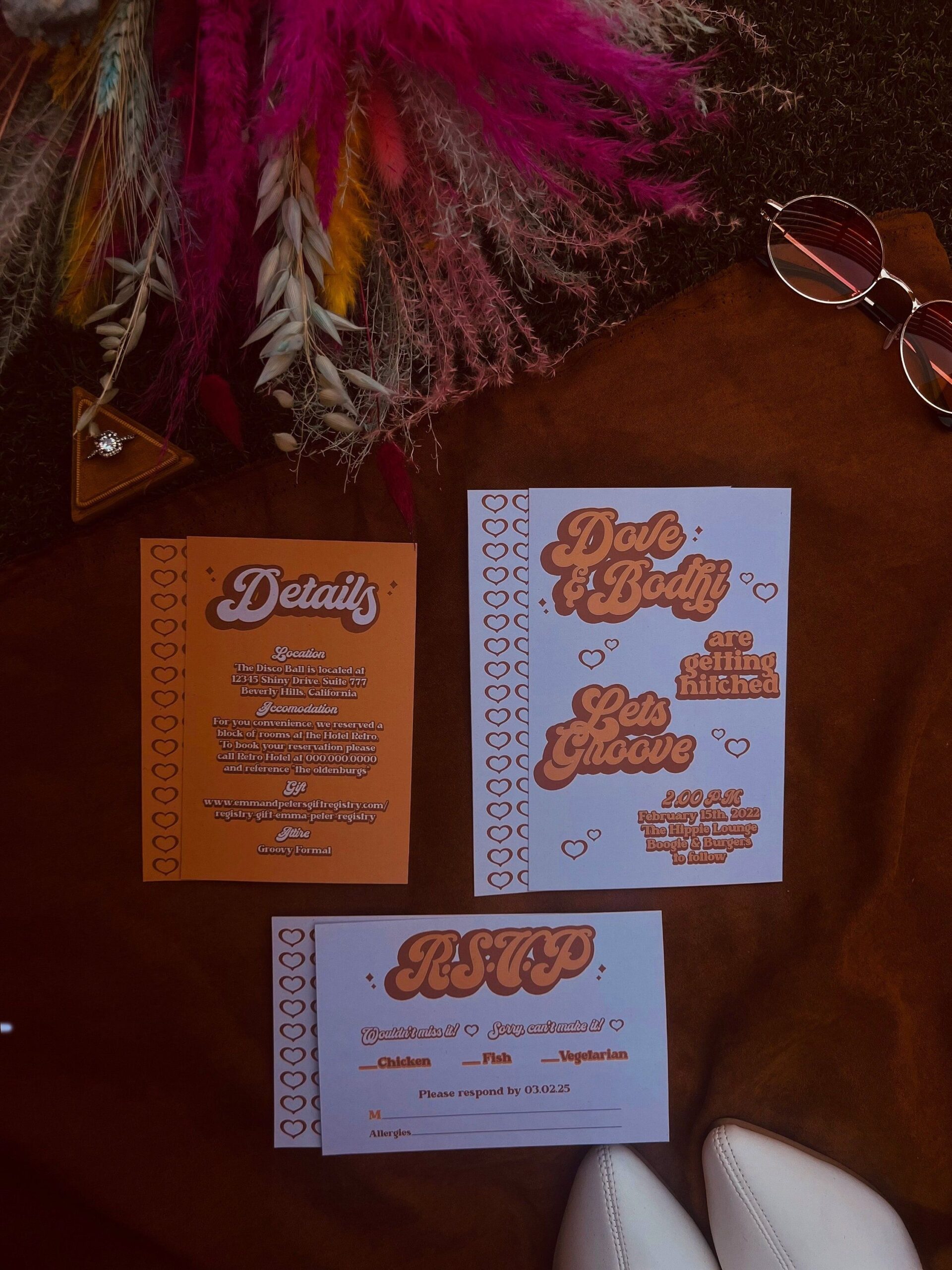 Lot de faire-part de mariage rétro des années 70, police Groovy