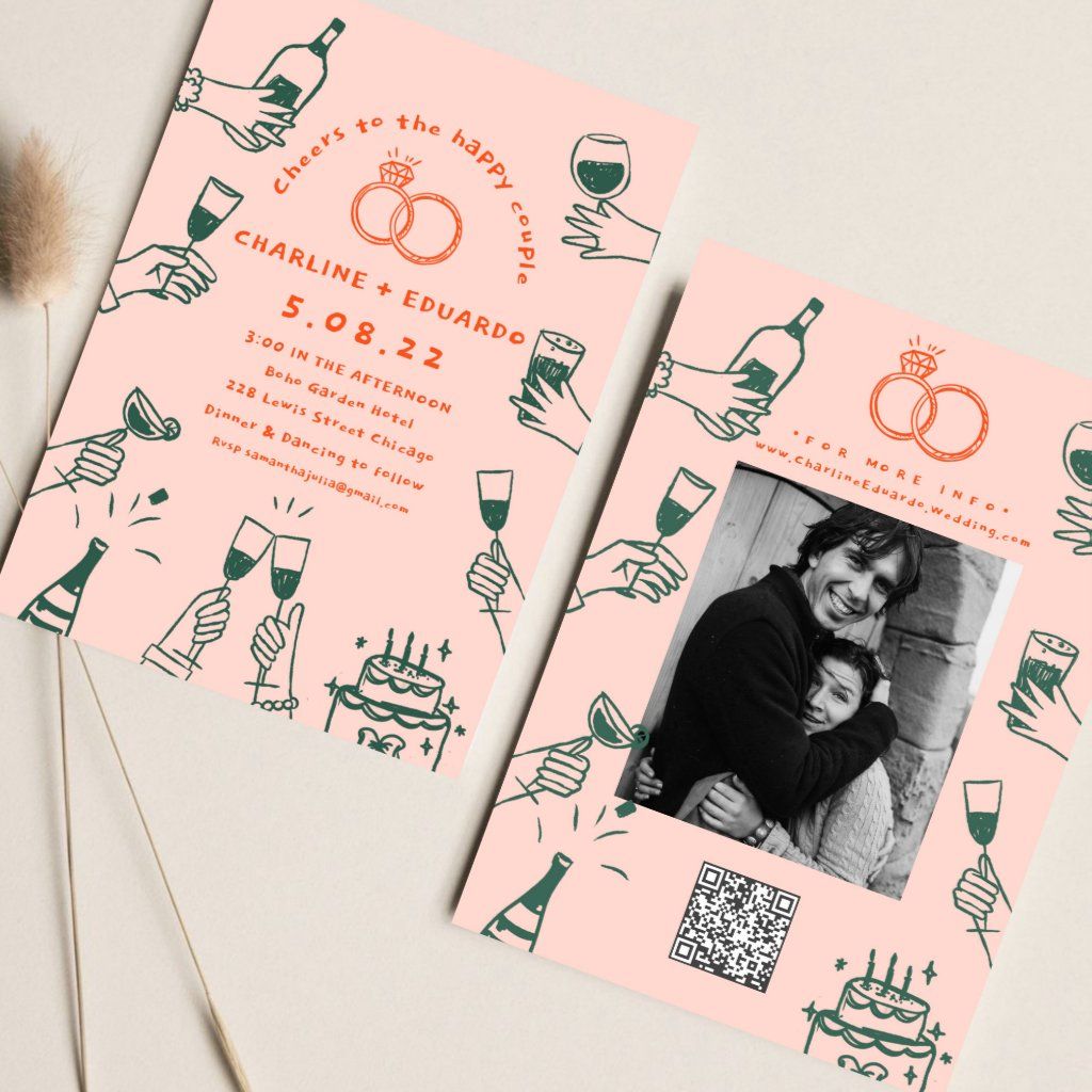 Hand drawn Photo Qrcode Contemporary Wedding   Invitation | Zazzle