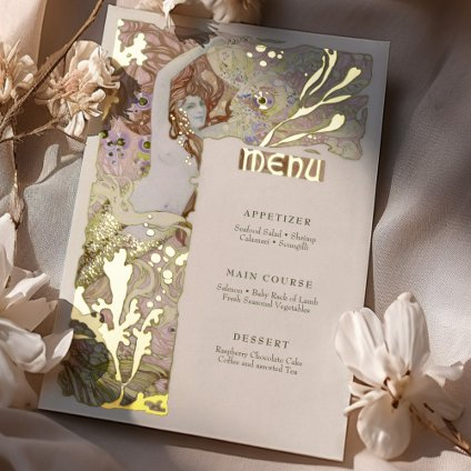 Menu Vintage Mermaid Art Nouveau Foil Invitation | Zazzle