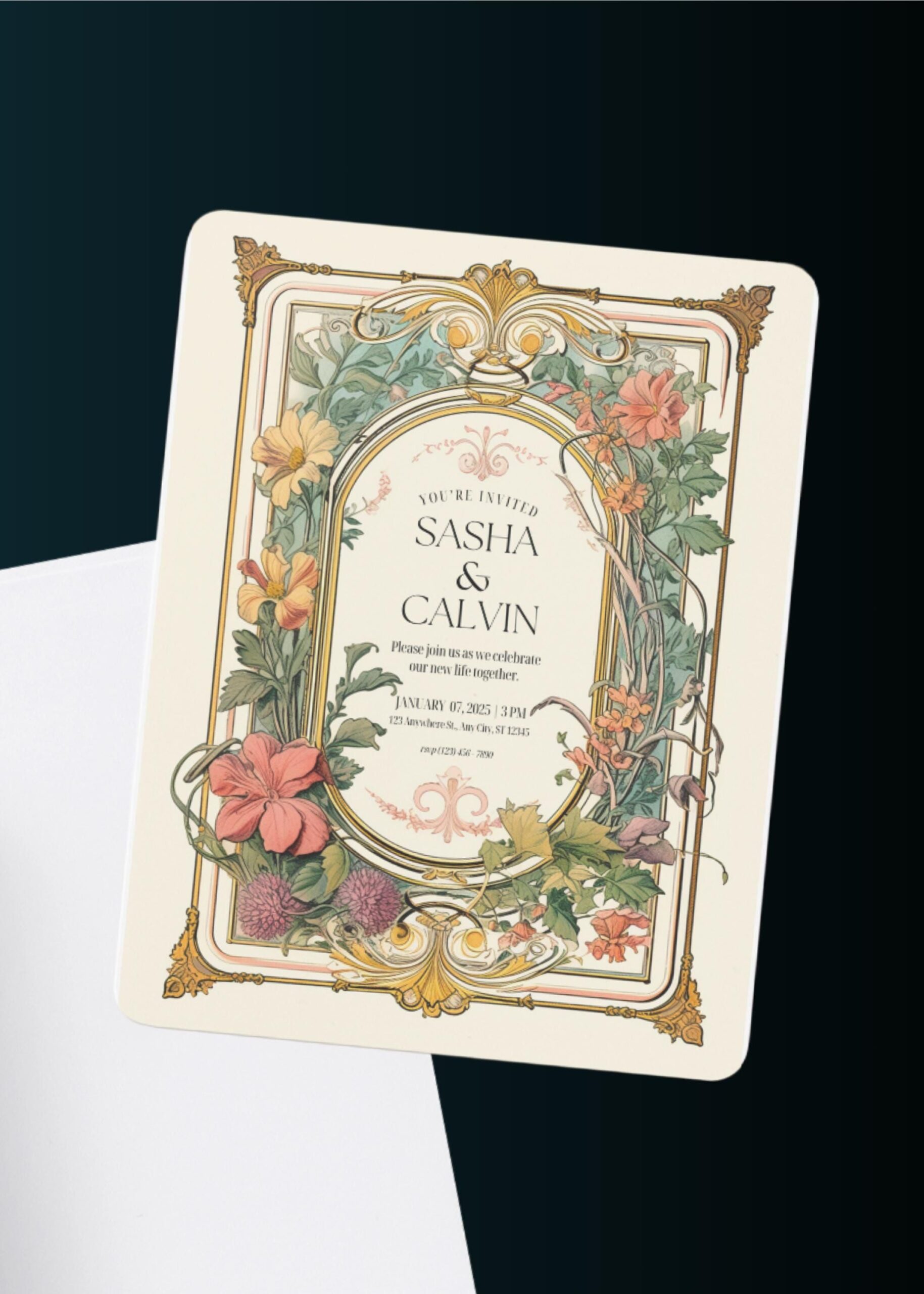 Faire-part de mariage floral vintage