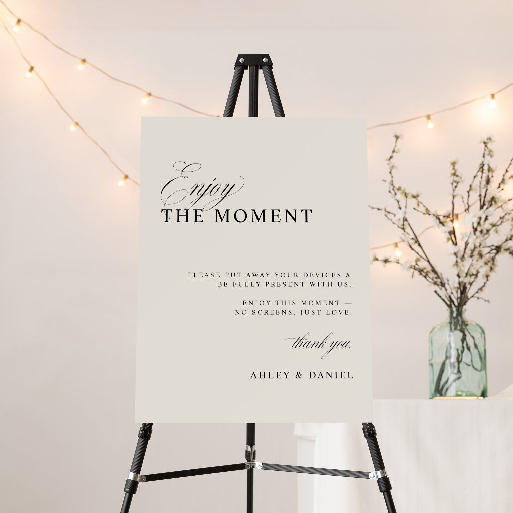 Minimalist Cream Unplugged Wedding Ceremony Sign
