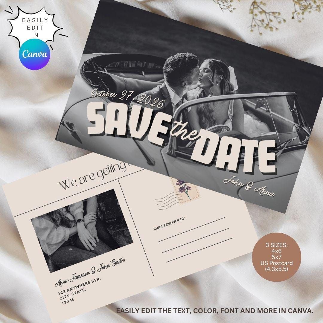 de carte postale vintage de Zazzle.be Liste d’envies Vous avez des idées ? Rétro faire-part de mariage modifiable | Modèle imprimable sur toile, carte postale photo «Retenez cette date»