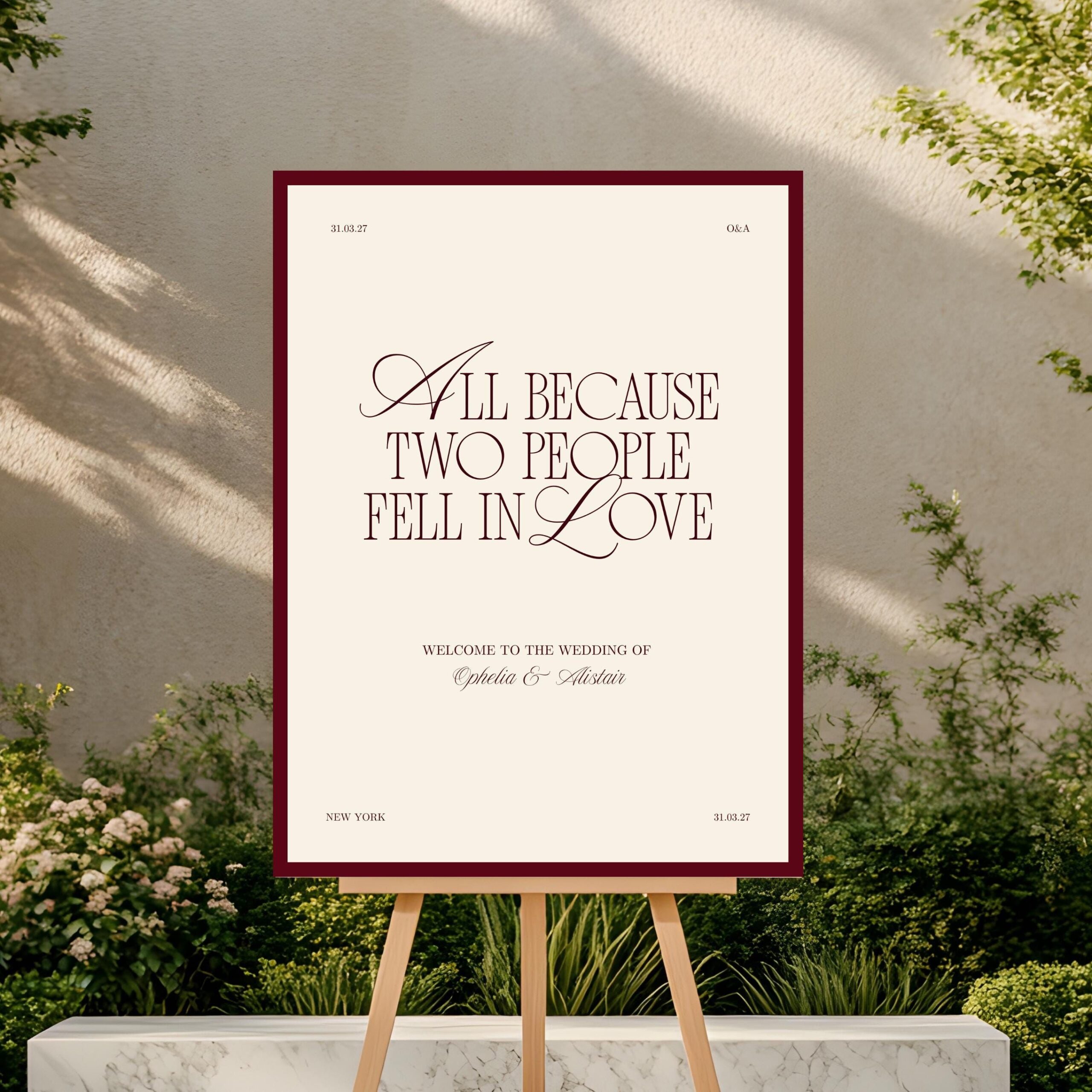 Modèle de PANNEAU DE BIENVENUE : Design de mariage Merlot Old Money (téléchargement numérique) | 008