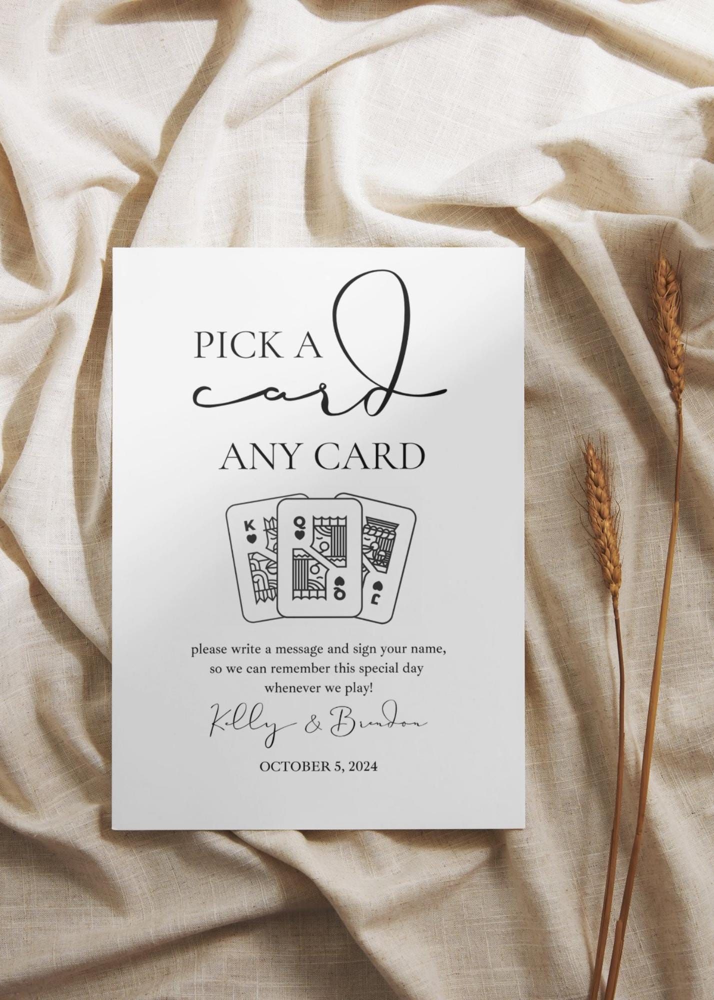 Signe de livre d’or de mariage de cartes à jouer : modèle modifiable (fichier numérique)