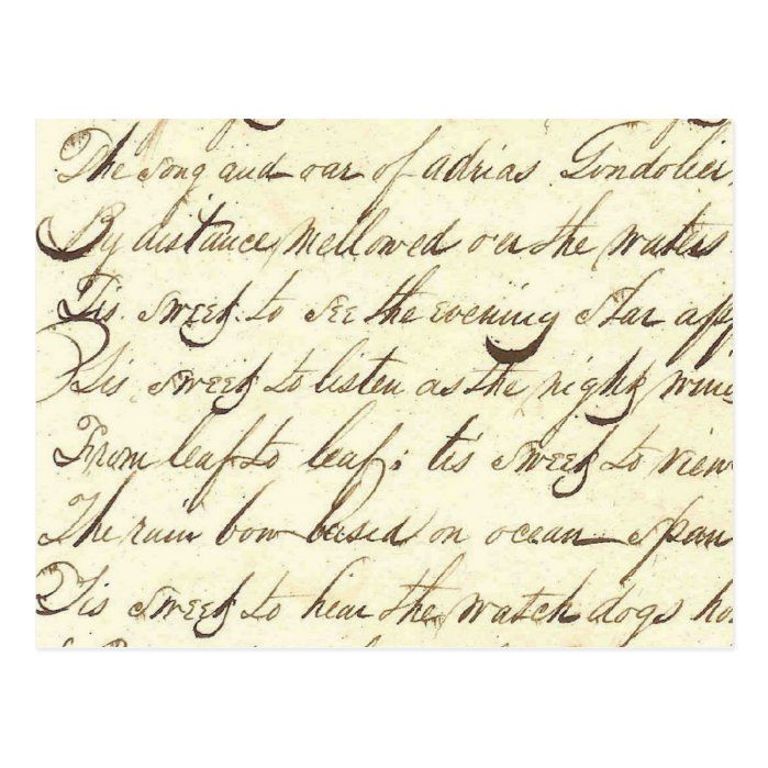 Antique Ephemera Cursive Calligraphy Script Poetry Postcard