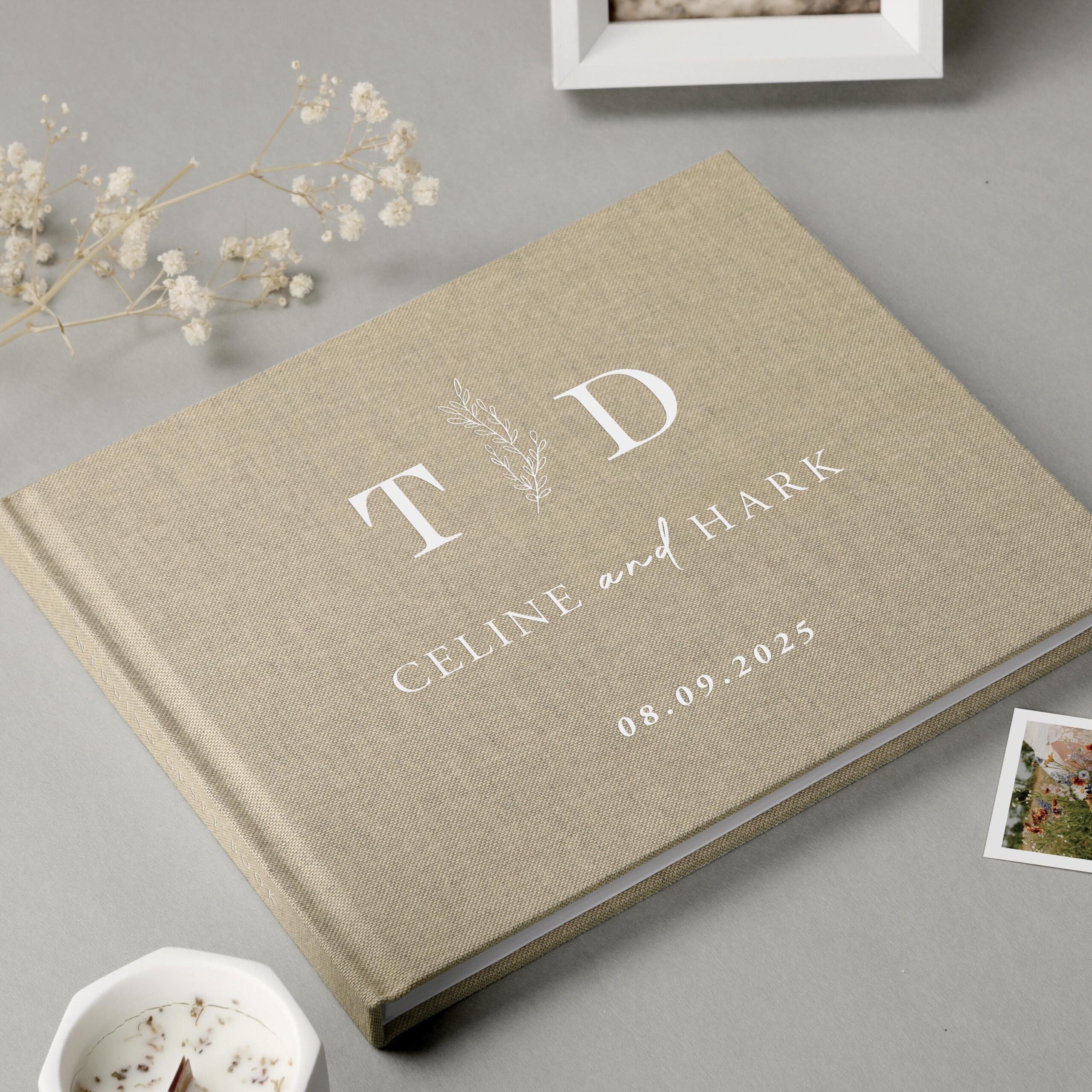 Livre d’or personnalisé pour mariage en lin : album photo personnalisé souvenir