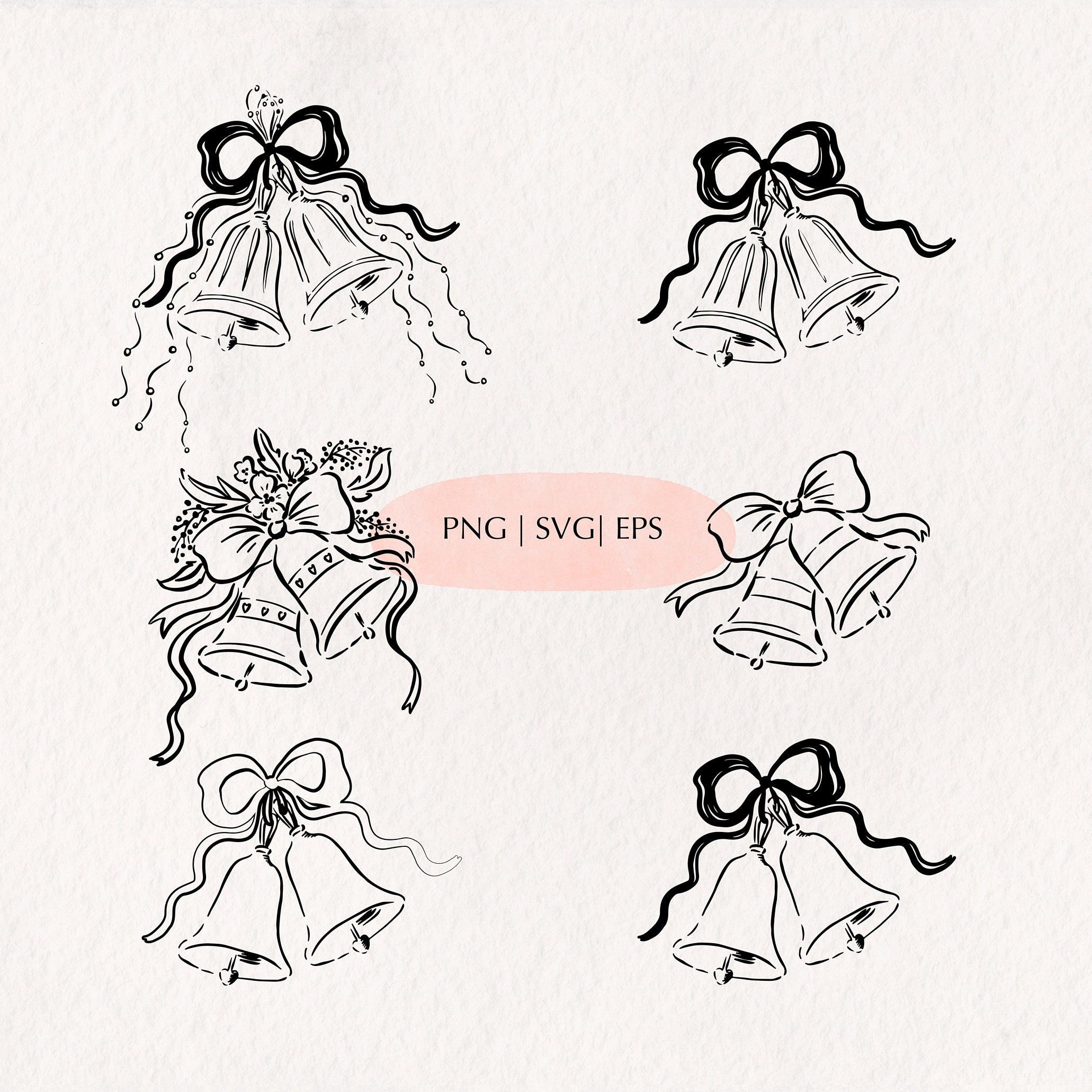 Ensemble de cloches de mariage Clipart SVG PNG Illustrations d’icônes de jour de mariage dessinées à la main noir et blanc pour faire-part de mariage Cloches de mariée PNG