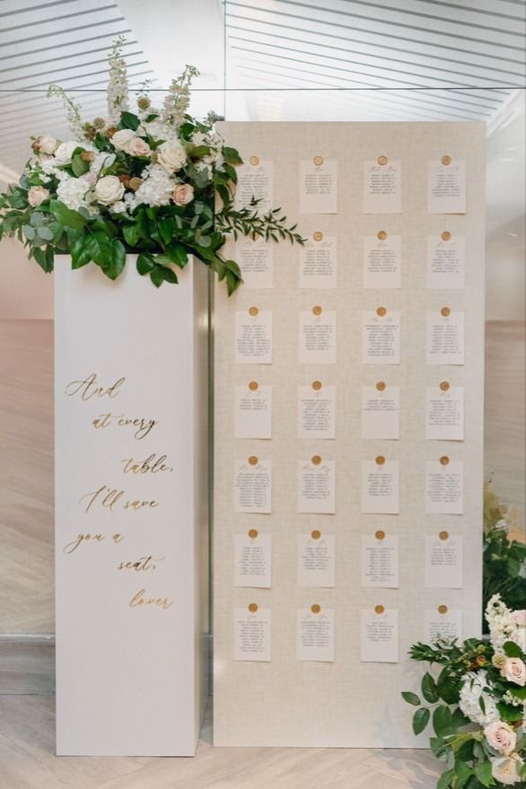 Romantic Seating Chart with Floral Pedestal and Taylor Swift Quote — Newport Wedding