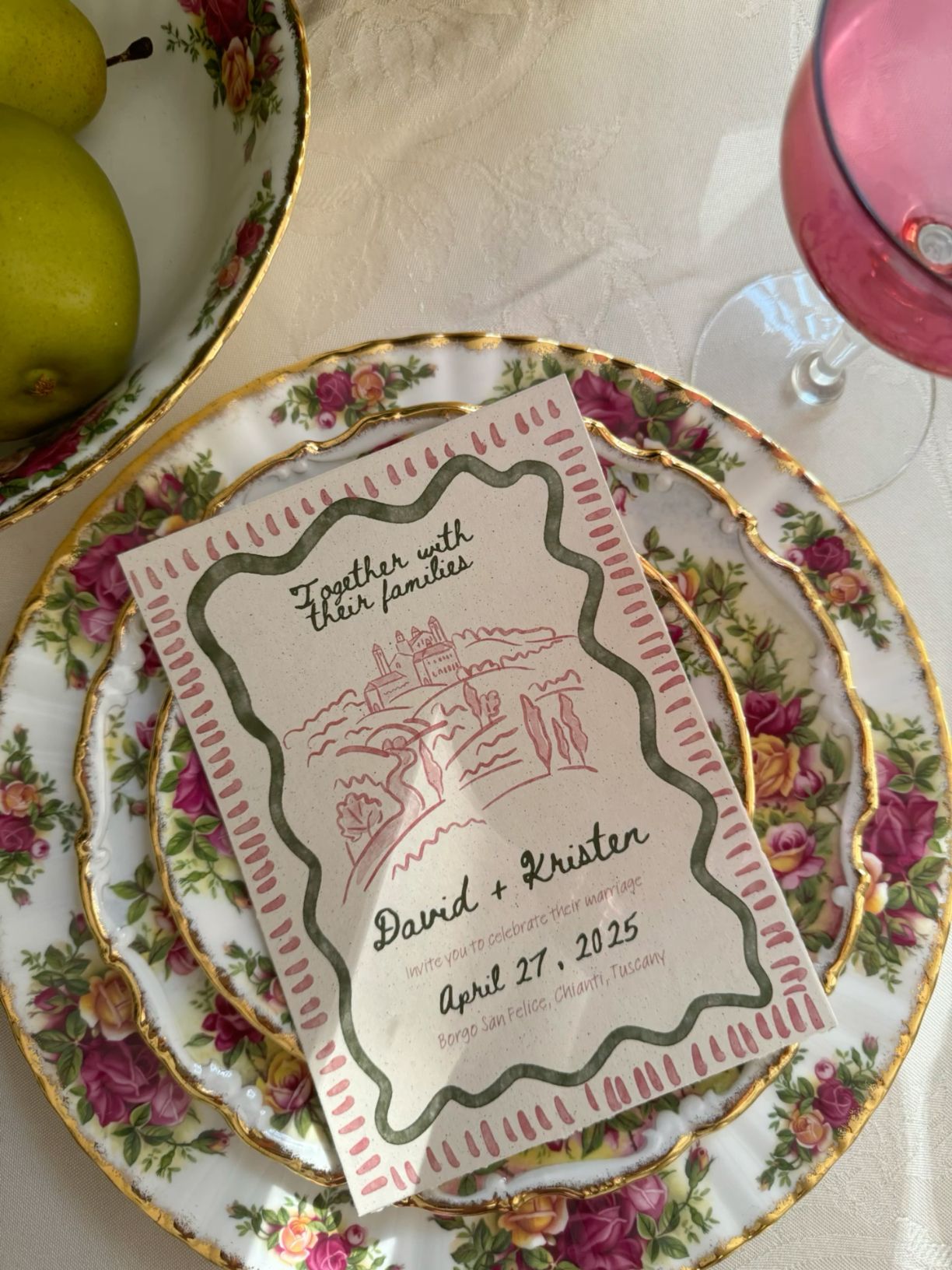 Tuscany Italy Countryside Wedding Bespoke Watercolor Stationery Invitation