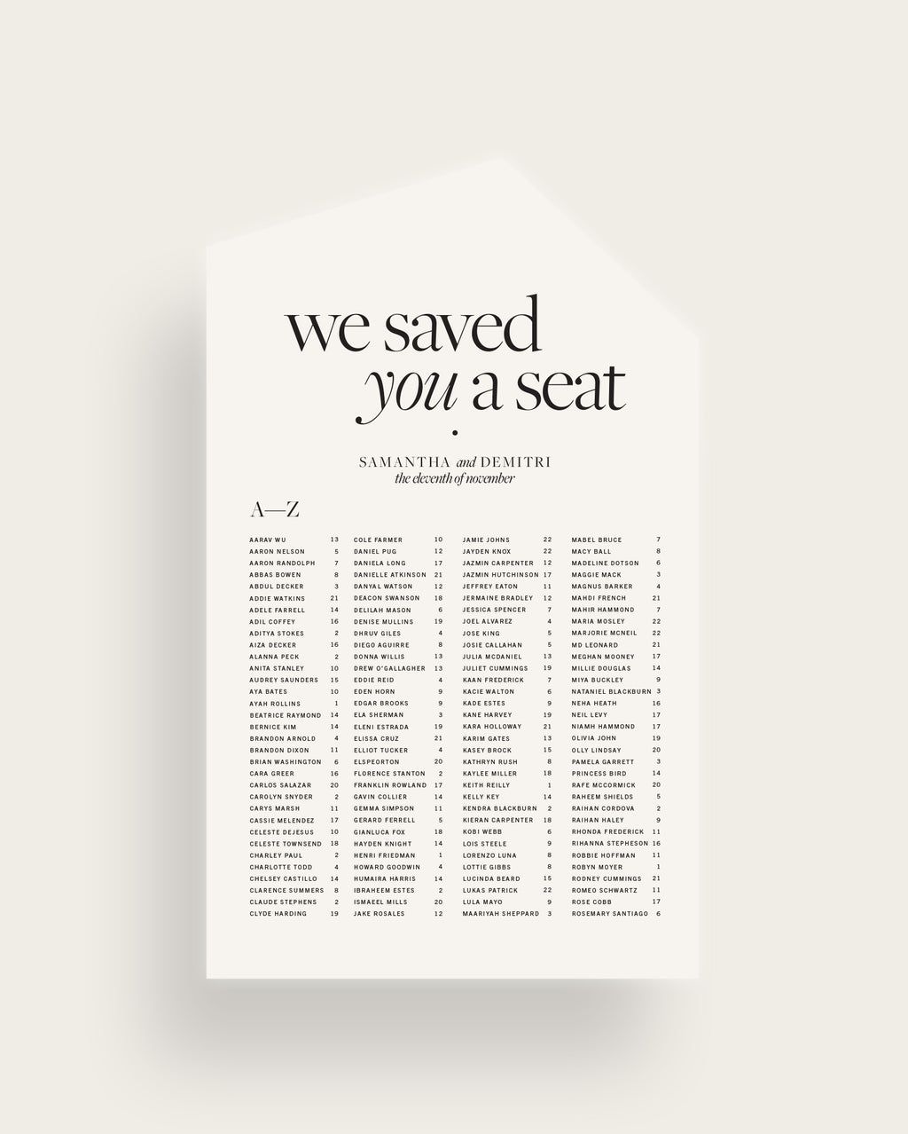 Slate Asymmetric Seating Chart