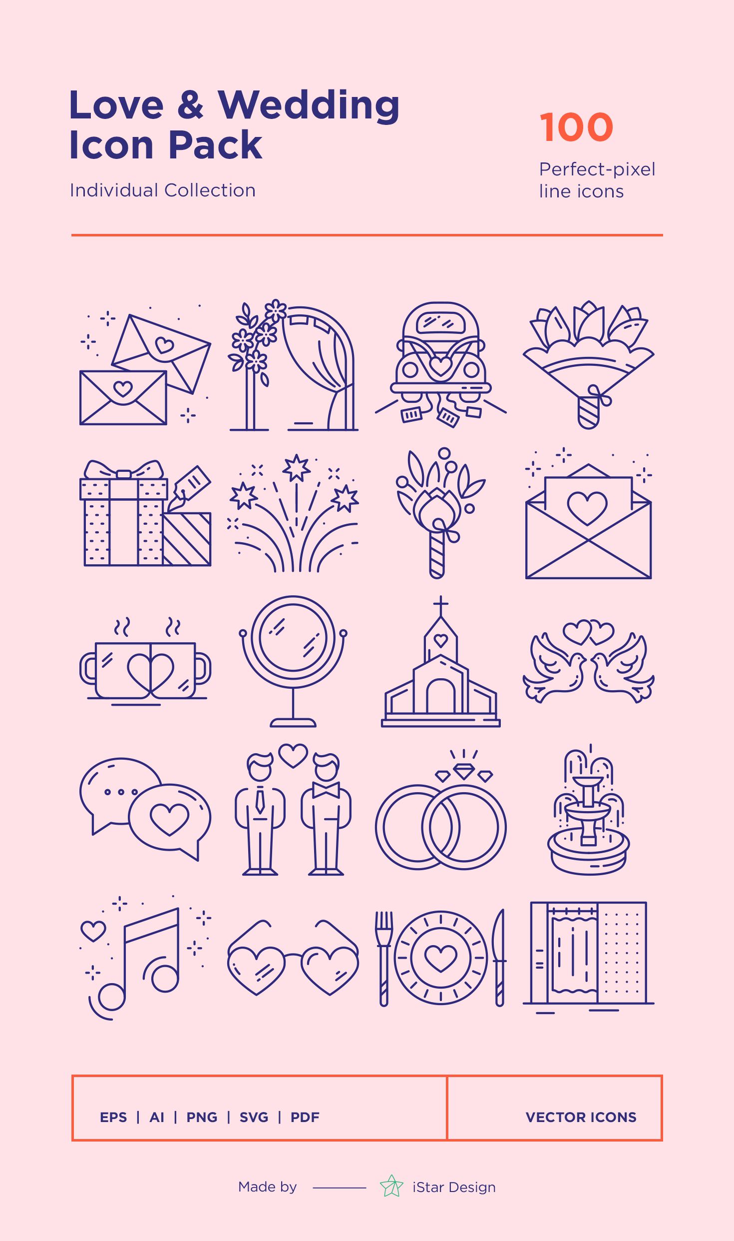 Wedding and Love Line Icon Set, an Outline Icon by iStar Design