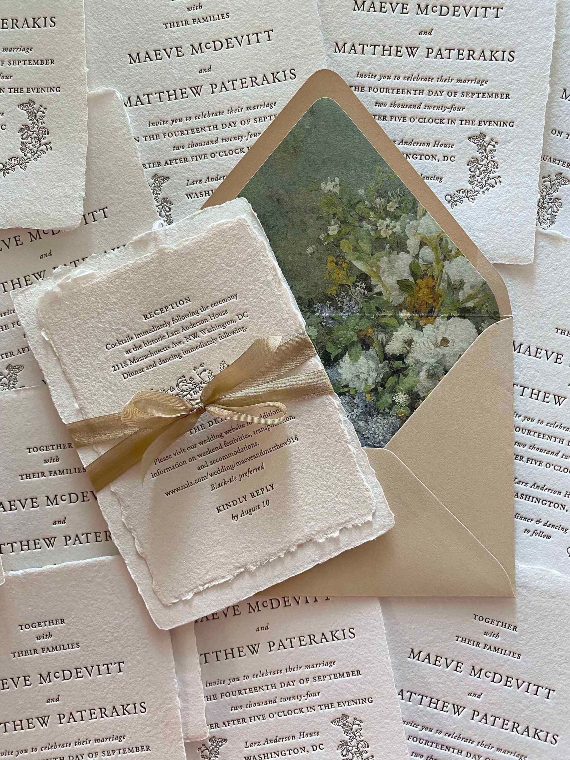 Letterpress Wedding Invitation with Bow