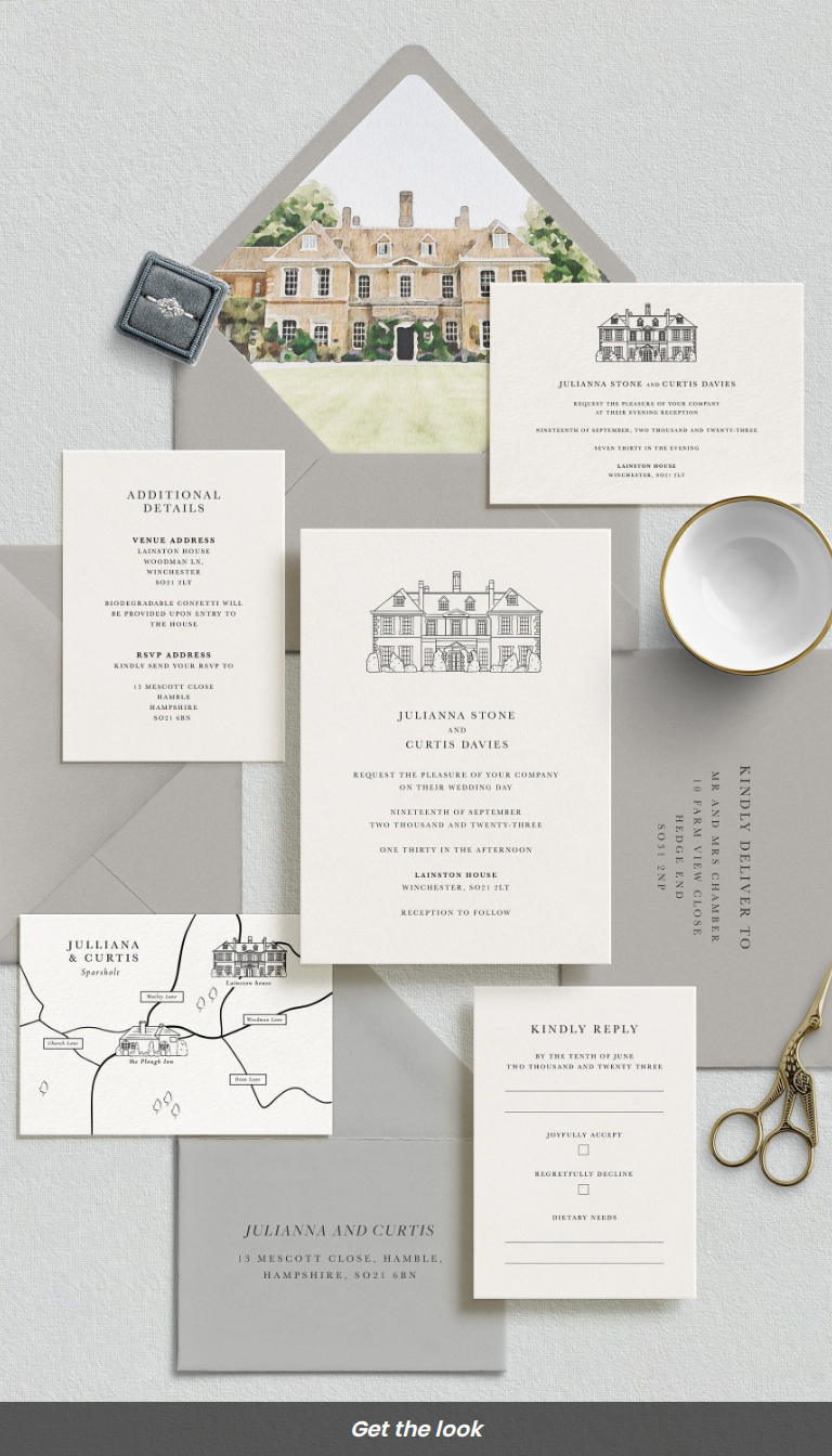 Luxury Letterpress Line Drawing Venue Invitations
