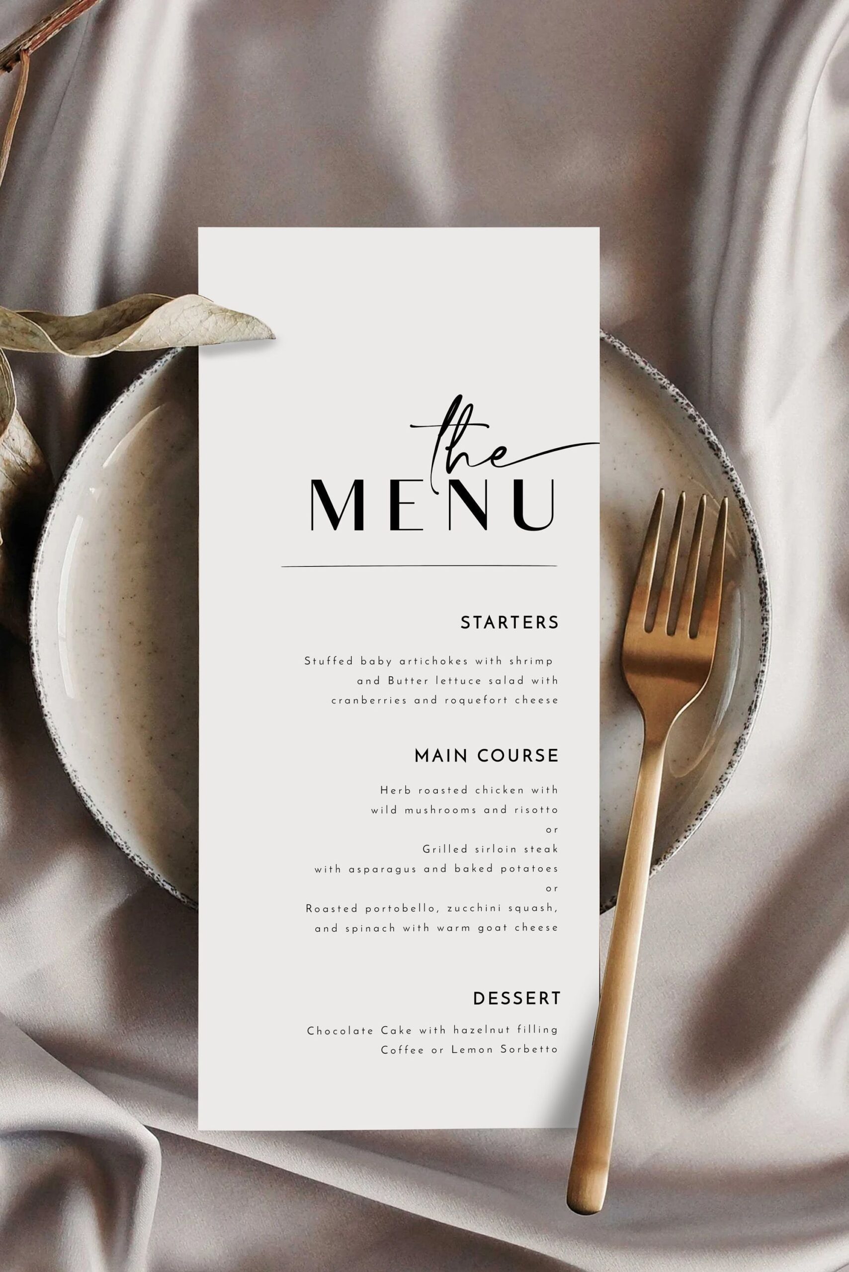 Download Minimalist Wedding Menu Template in Modern Script with Floral Accents