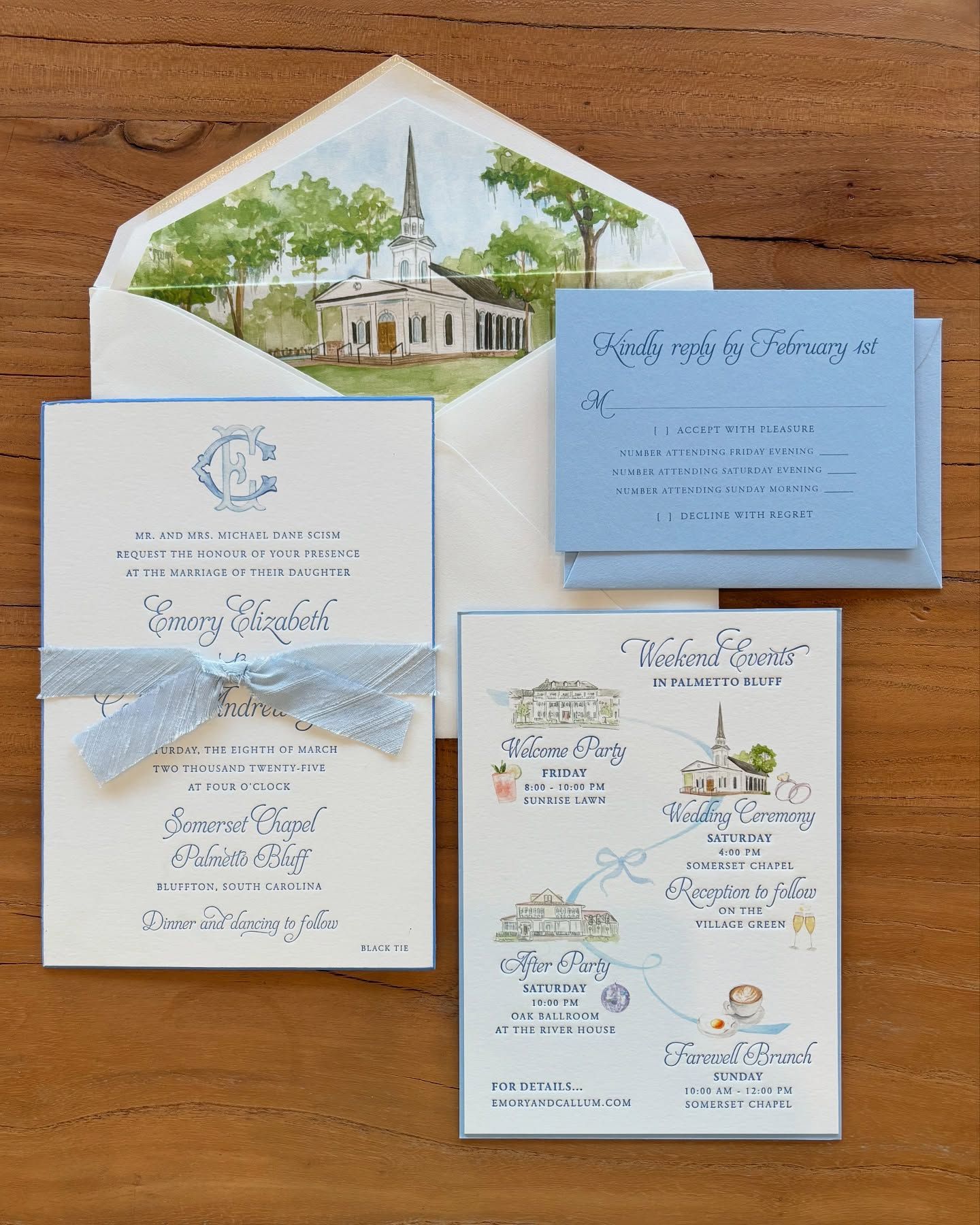 Invitation_watercolor_typography_ribbon_blue_monogram