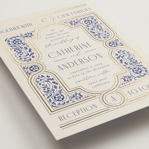 Foil-Pressed Wedding Invitations Floral Tiled Romance — Blue