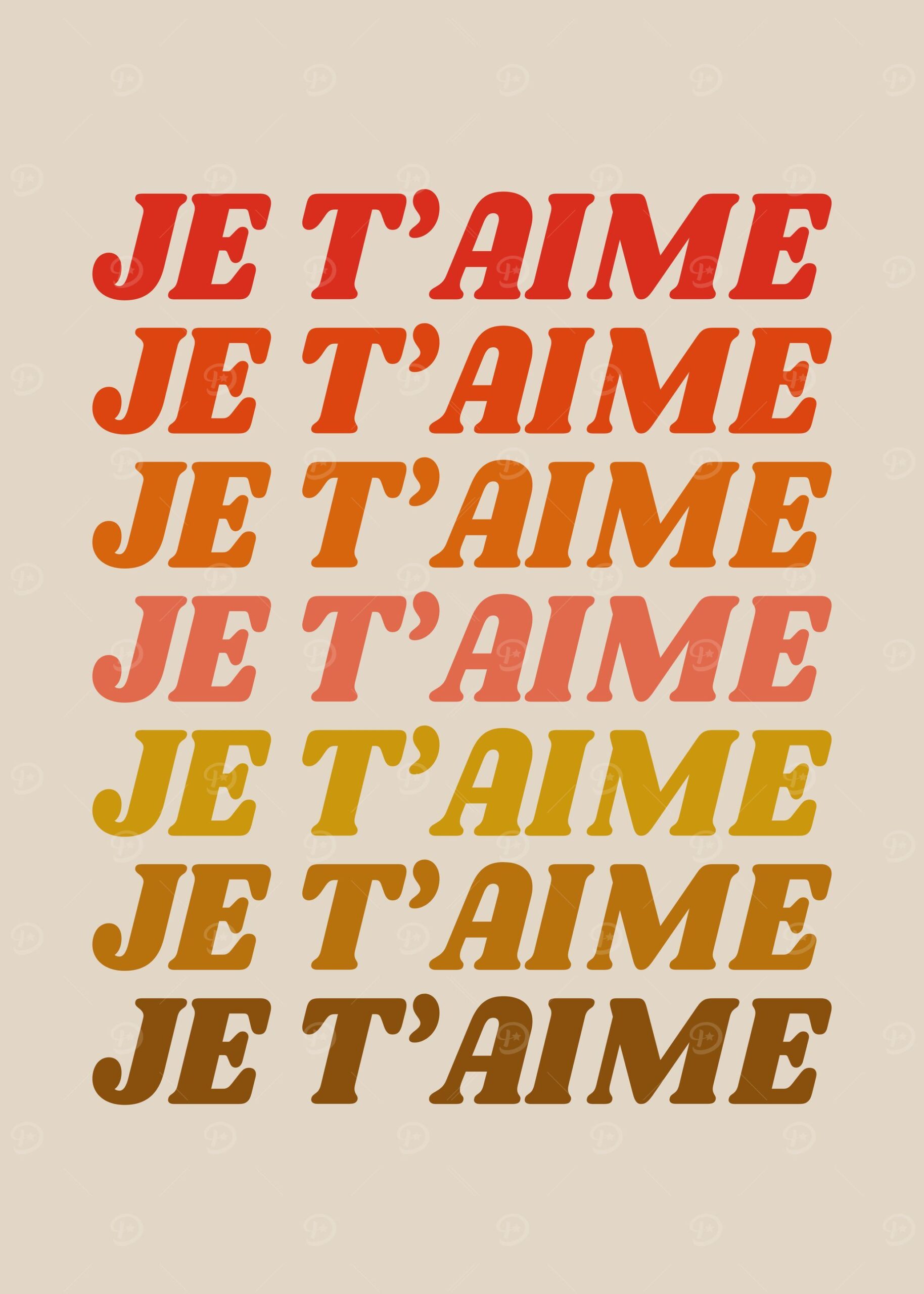 Je T’aime Retro Love Typography in Warm Gradient Colors