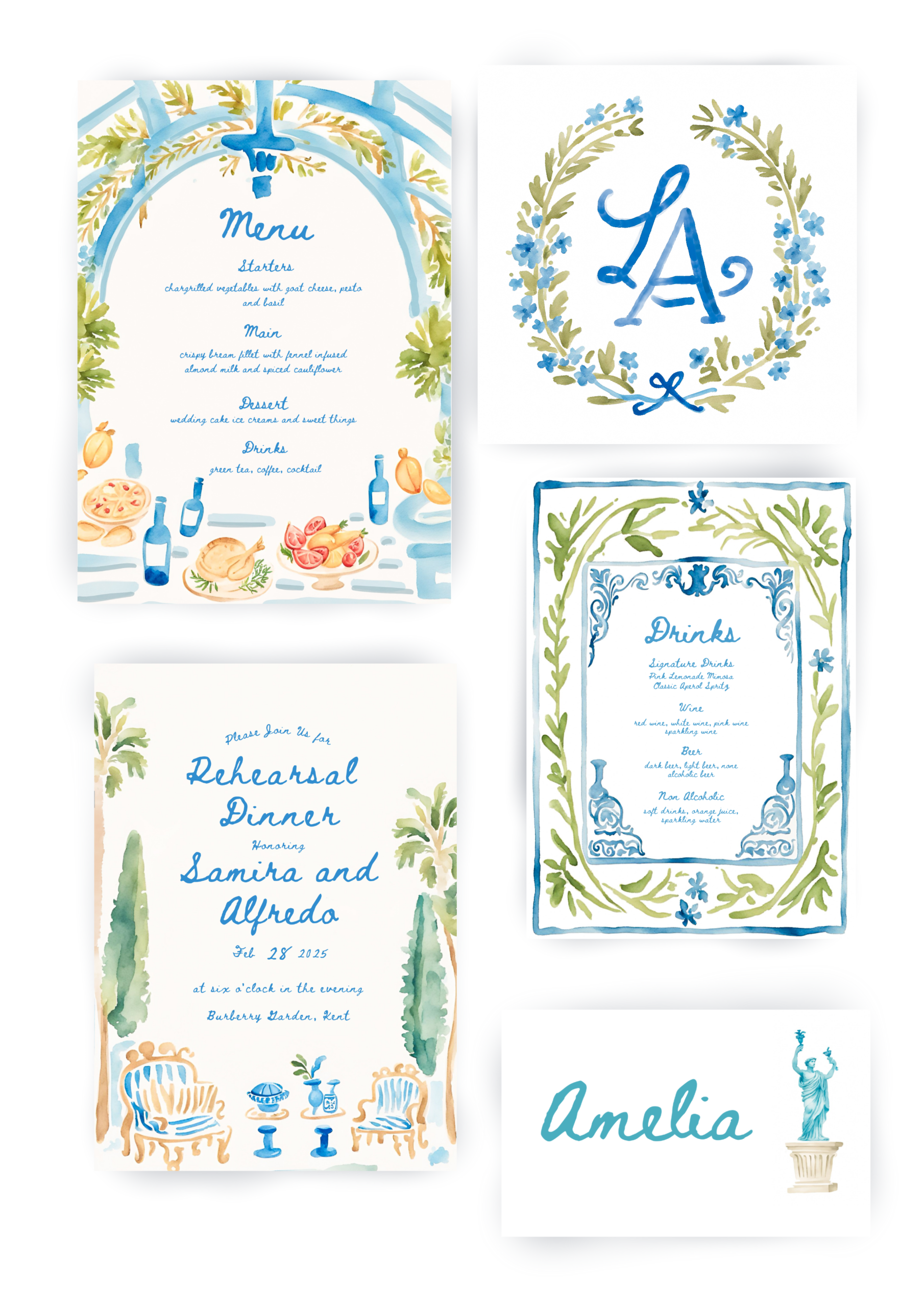 Custom hand-painted watercolour wedding invitations stationery 💌