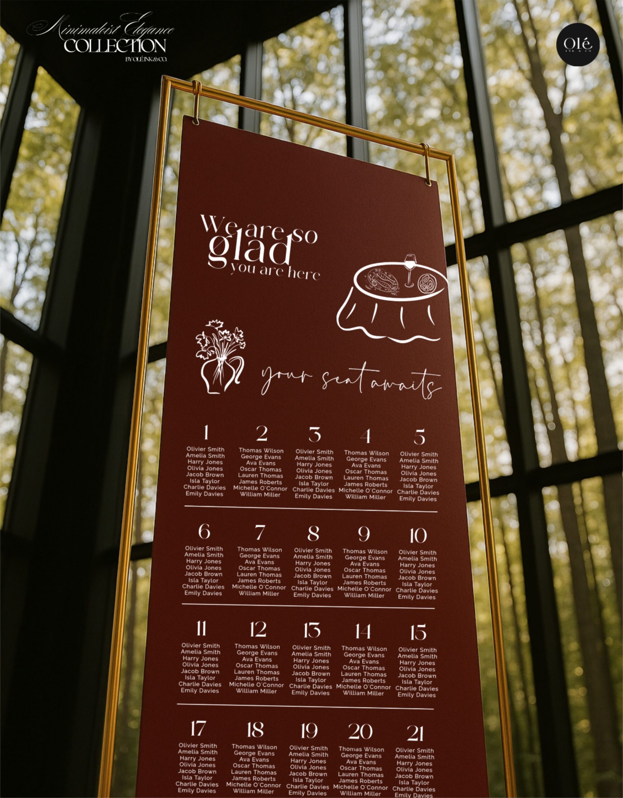 Burgundy Wedding Seating Chart, Elegant Seating Plan Template, Minimalist Table Assignment Sign