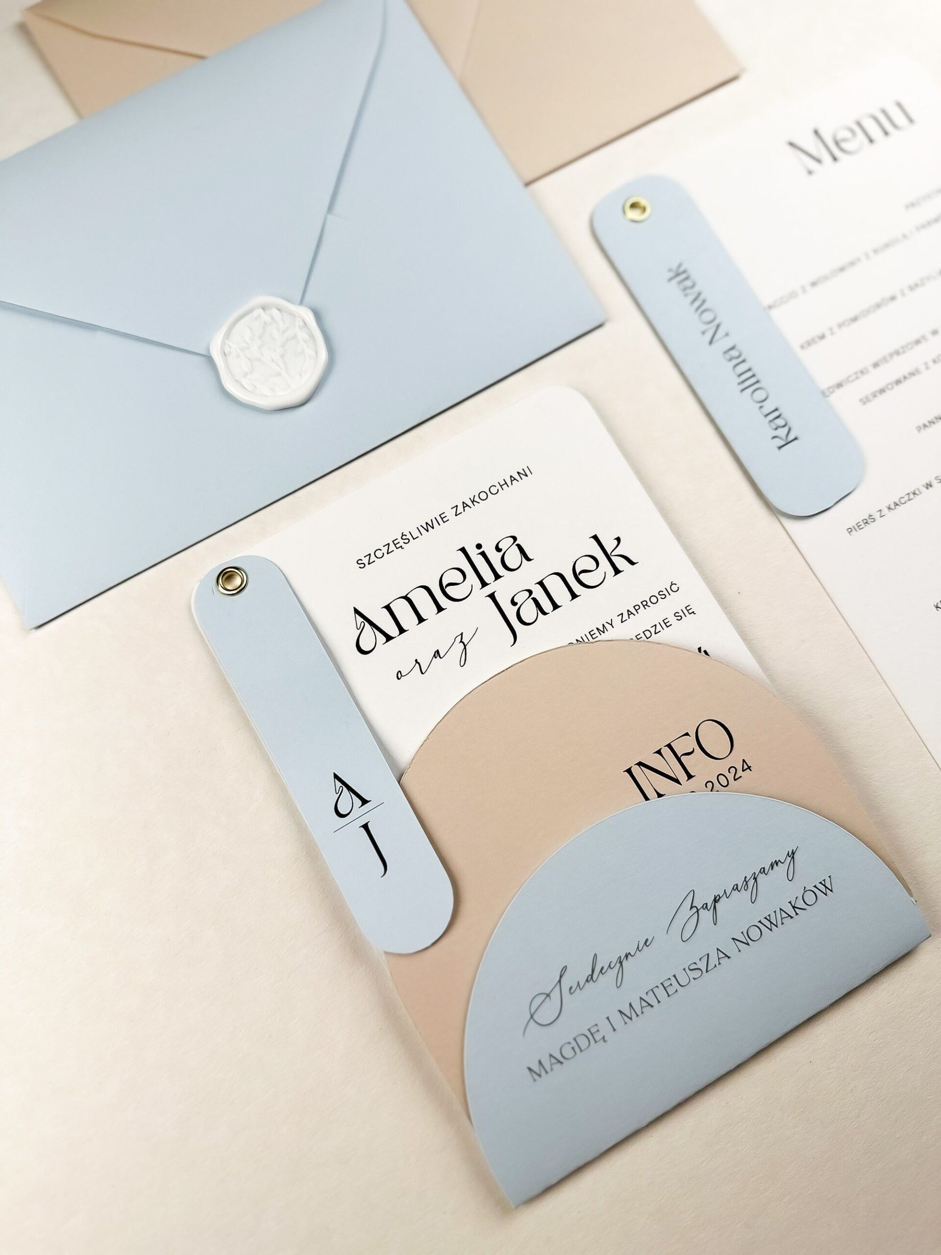 Ensemble de faire-part de mariage arche élégant avec motifs personnalisables — Collection de papeterie sophistiquée (ensemble d’échantillons)