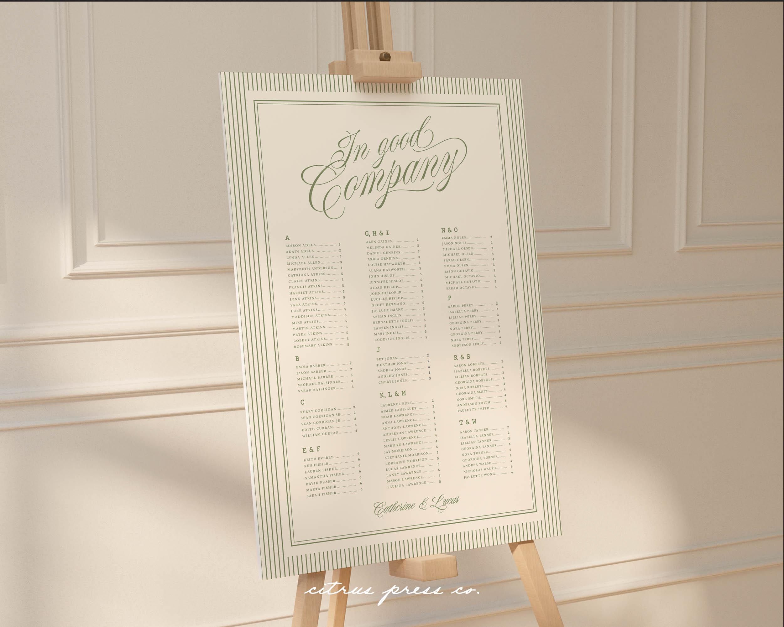 Old Glam Stripe Wedding Seating Chart Sign Template Printable 029
