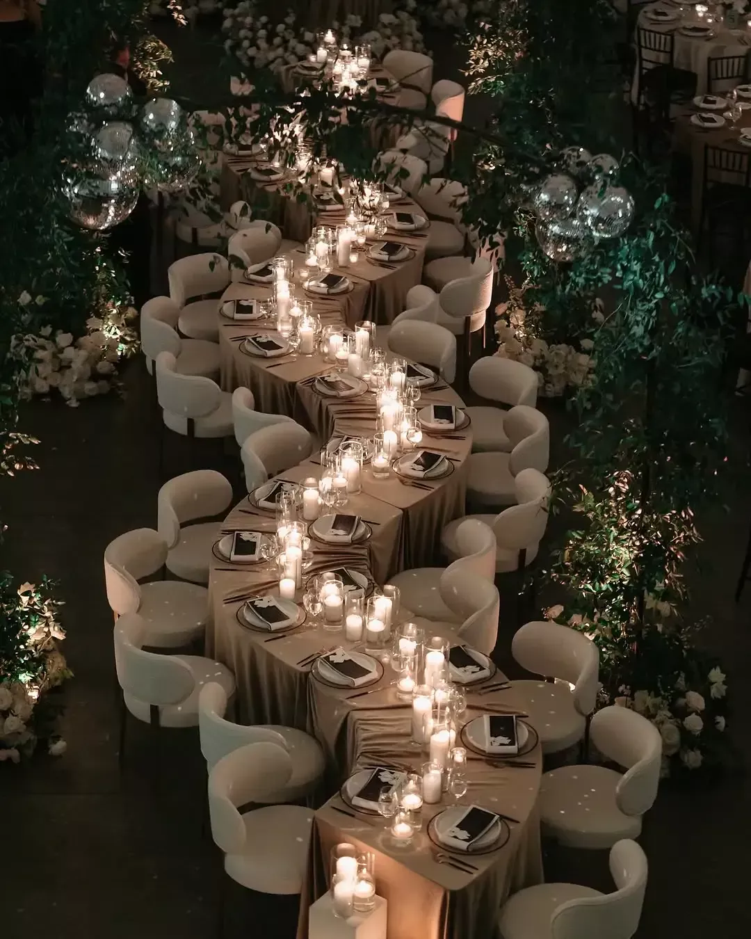 Serpentine Table for Wedding Reception with candles