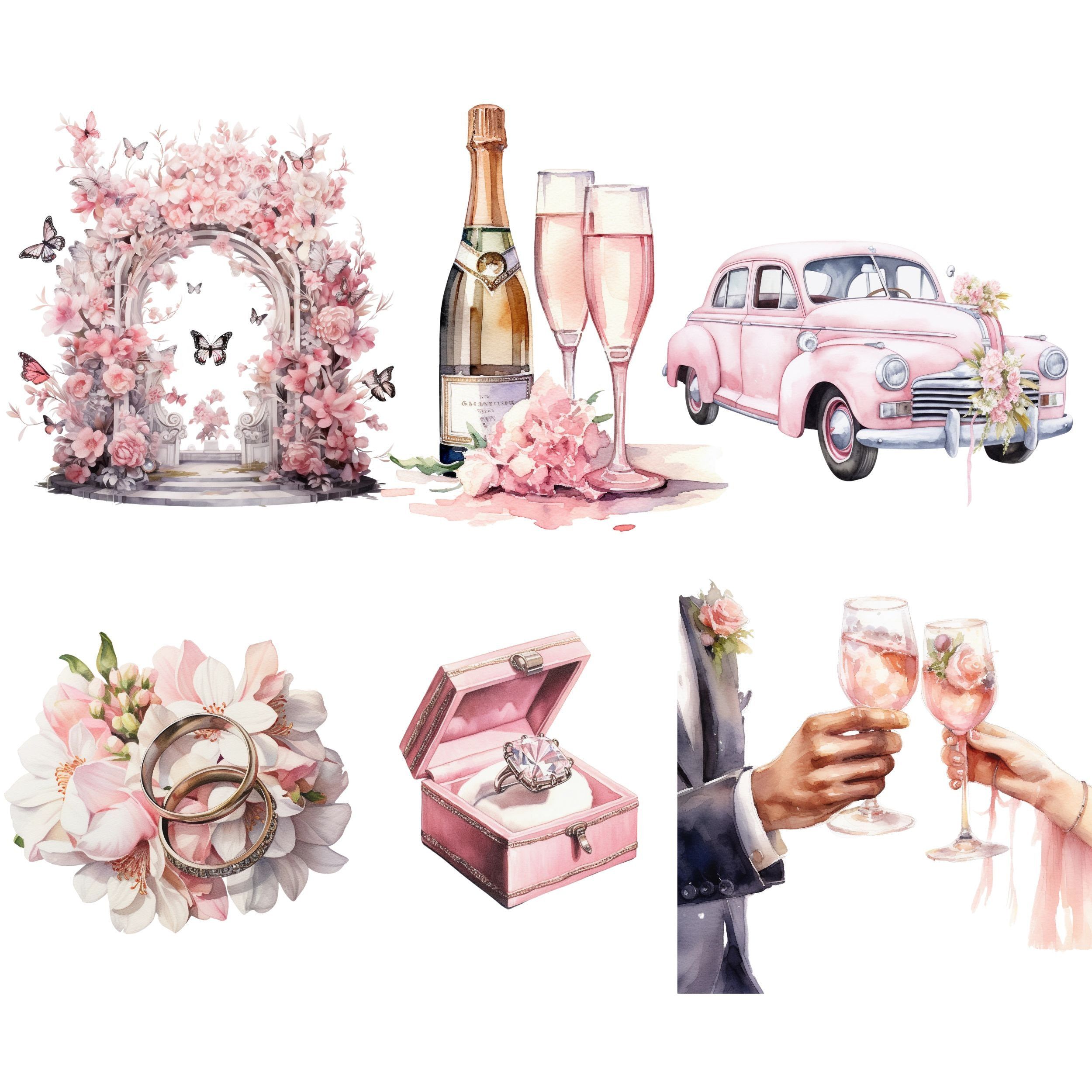 Roze bruiloft dag clipart bundel aquarel, transparante PNG, bruid bruidegom clipart, digitale download, scrapbooking junk Journal, commercieel gebruik — Etsy Nederland