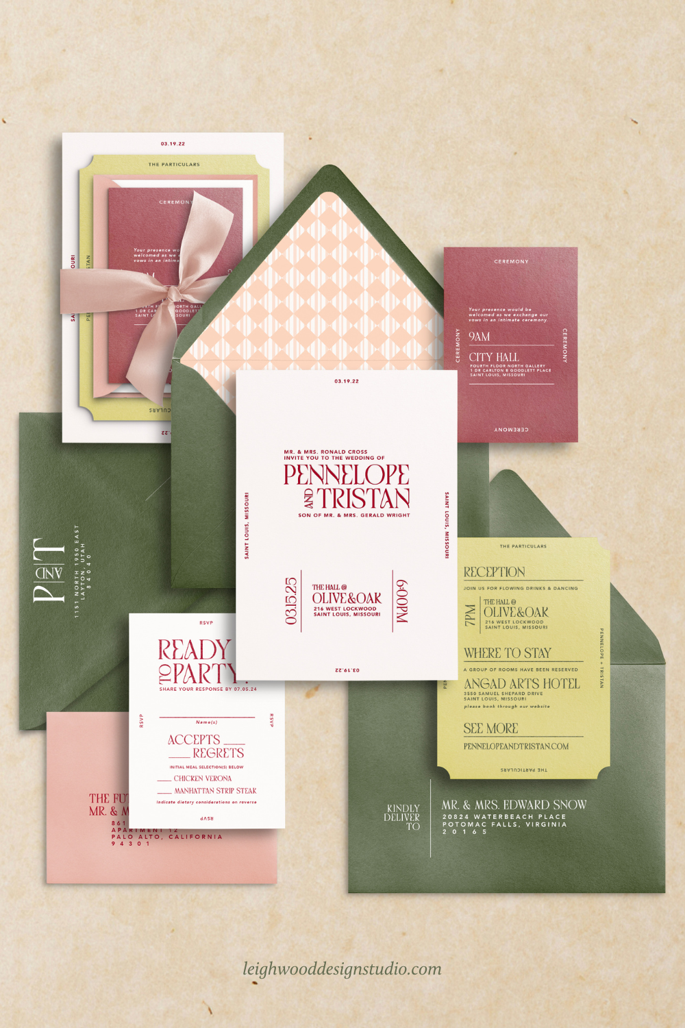 Fun Wedding Invitations With Spring Wedding Color Palette