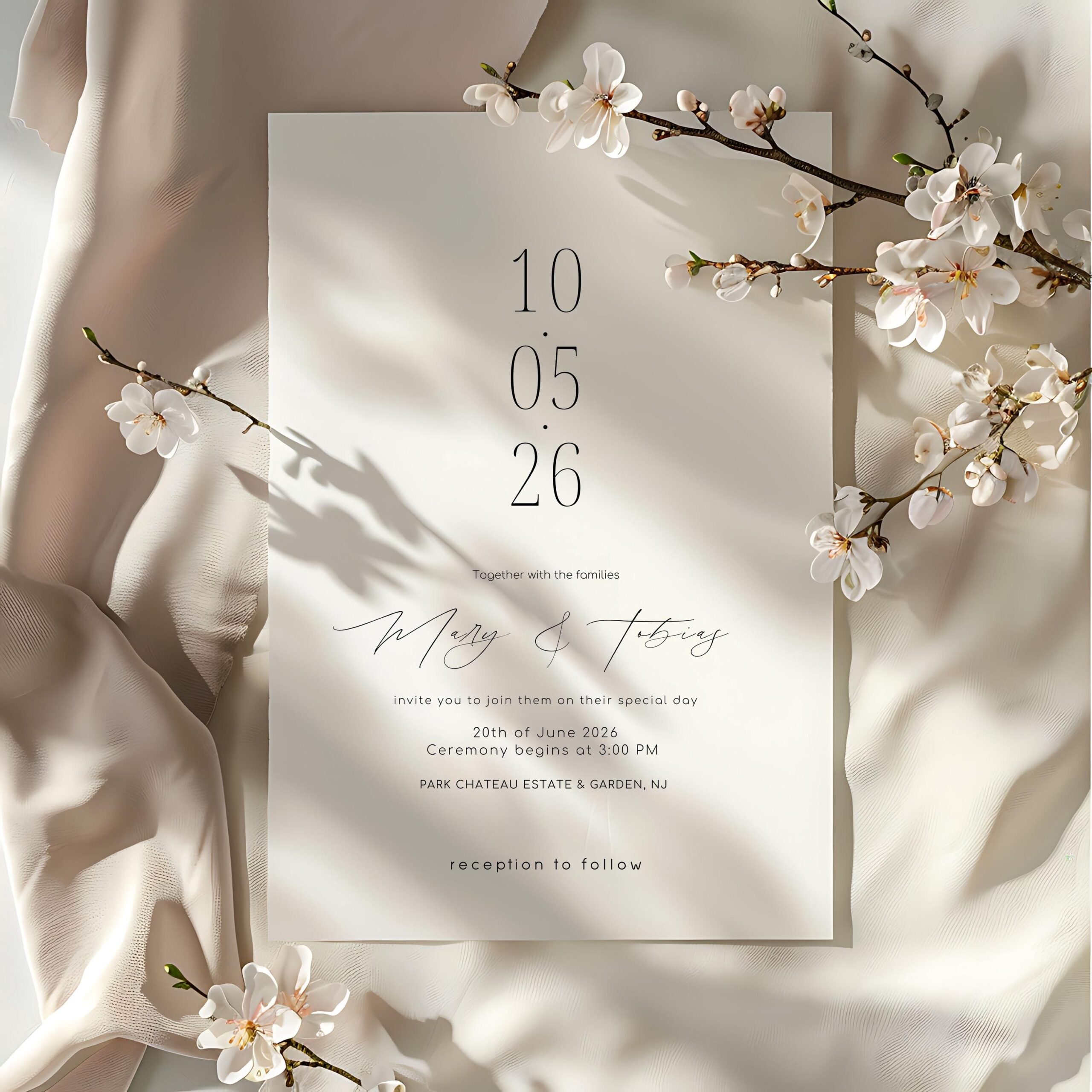 Modèle fantaisiste de faire-part de mariage : design minimaliste élégant (toile, téléchargement immédiat)