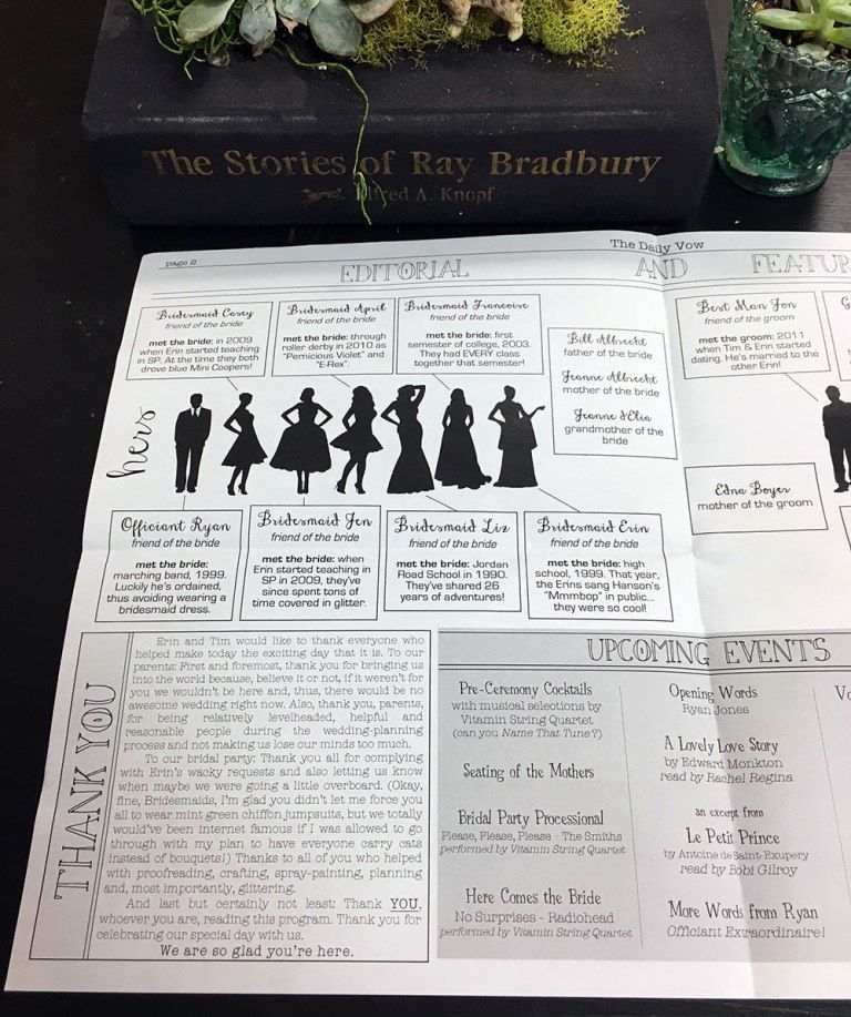 Read all about these custom newspaper wedding programs