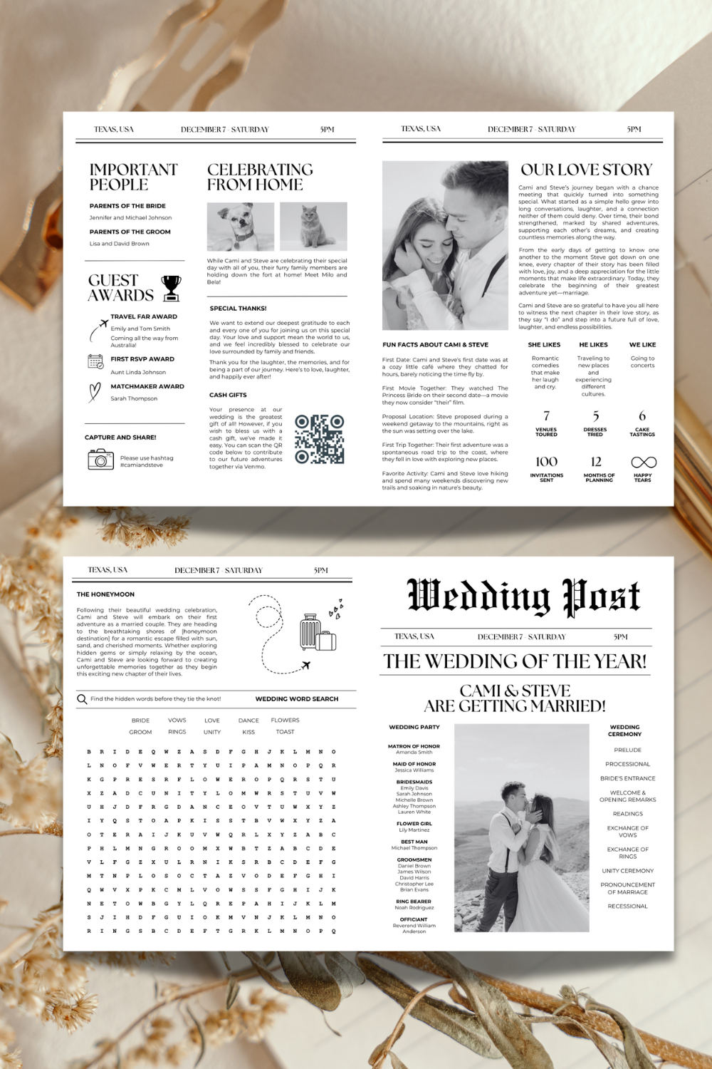 Elegant Newspaper Wedding Program Template for Your Special Day