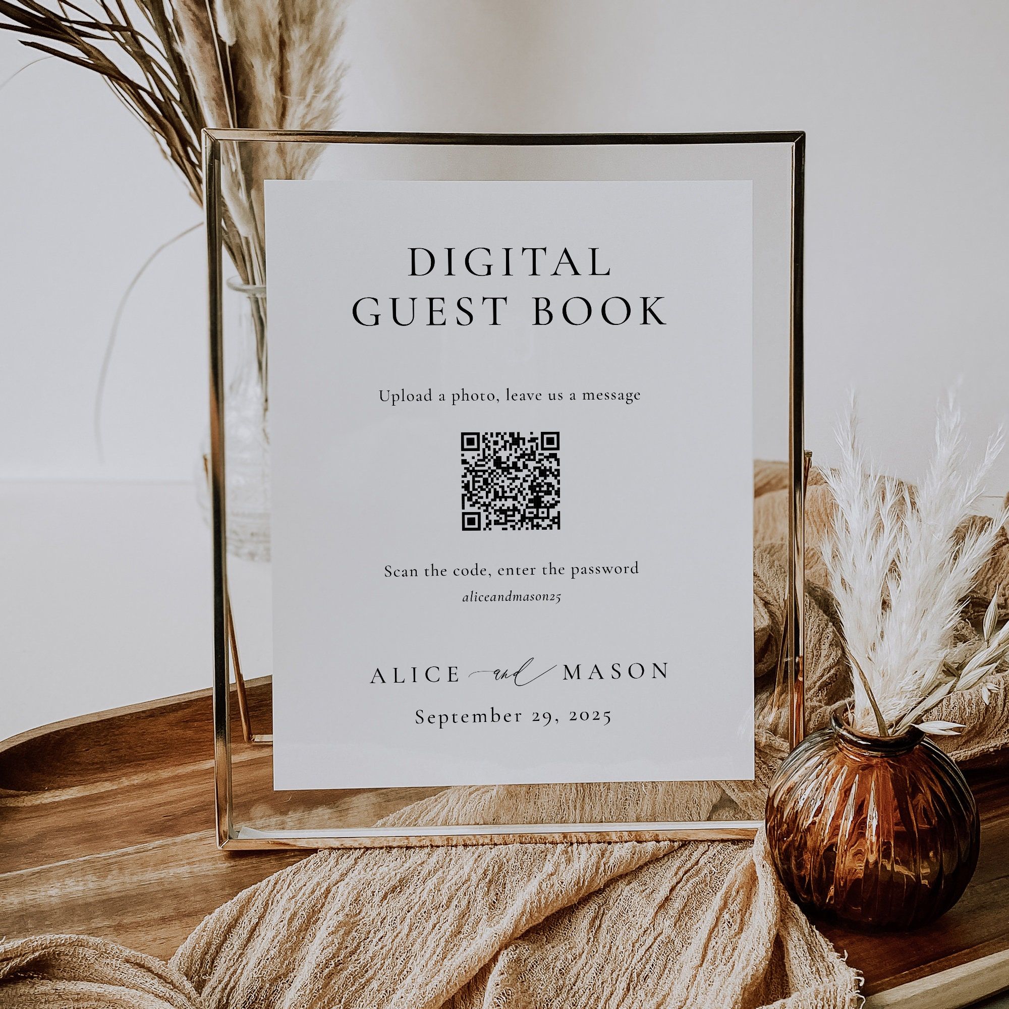 Digital Guest Book Sign, Classic Minimalist QR Code Guest Book, Online Guestbook, Minimalist Guest Link Sign, Guest Book App Sign, SN105_QG