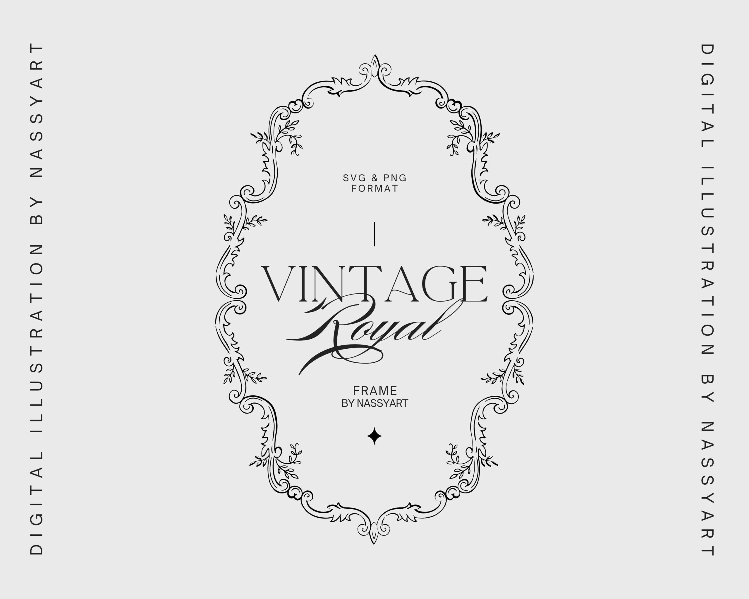 Cadre floral vintage baroque SVG — clipart écusson de bordure de mariage — faire-part de mariage cadre fleuri — cadre art ligne Cricut — cadre monogramme