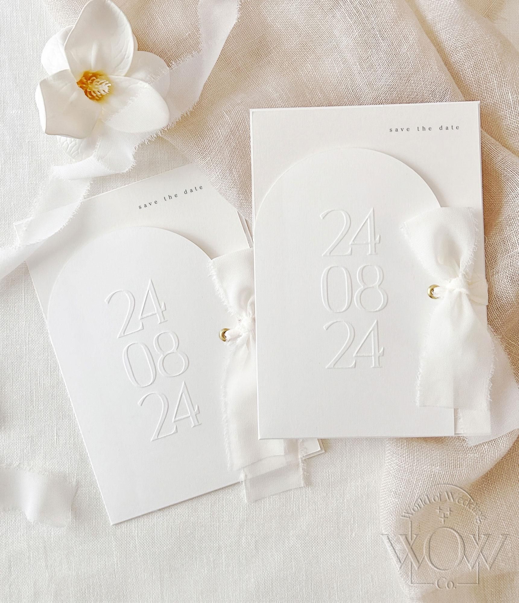 Elegant Embossed Arch Wedding Invitations with Ribbon