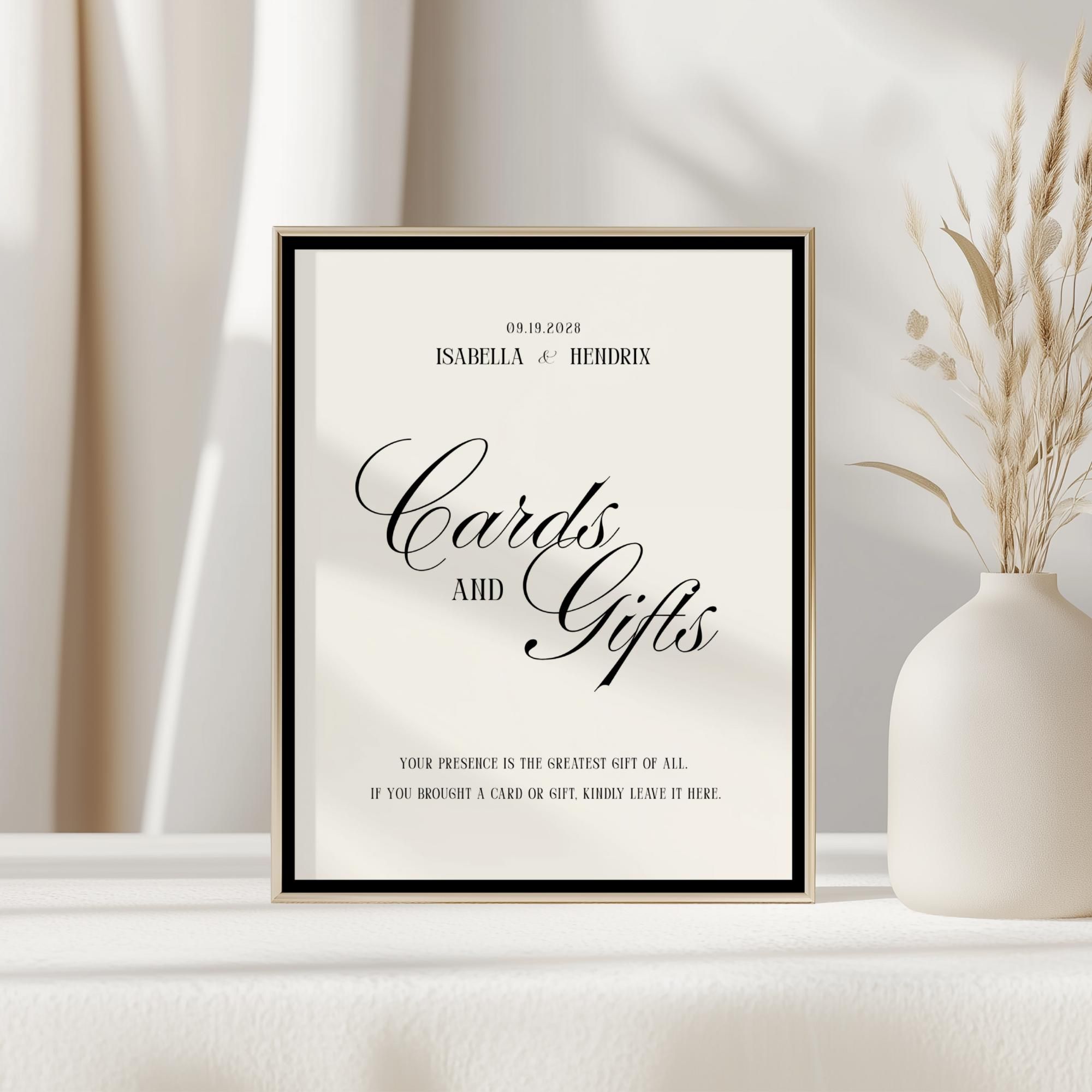 Enseigne classique pour cartes de mariage et cadeaux * Modèle sur toile * Affiche ancienne, élégante et minimaliste