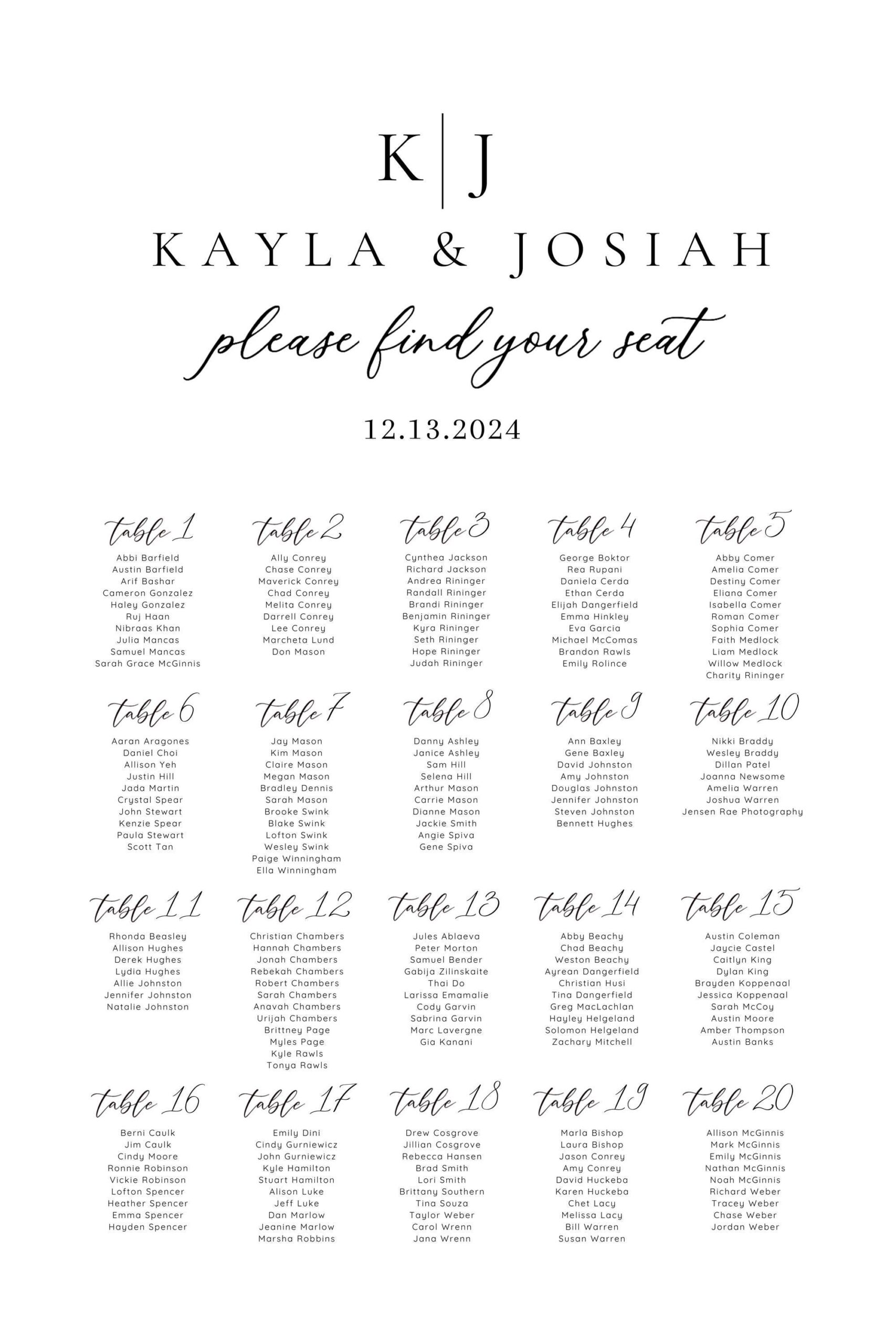 Modèle sur toile pour panneau de table de mariage